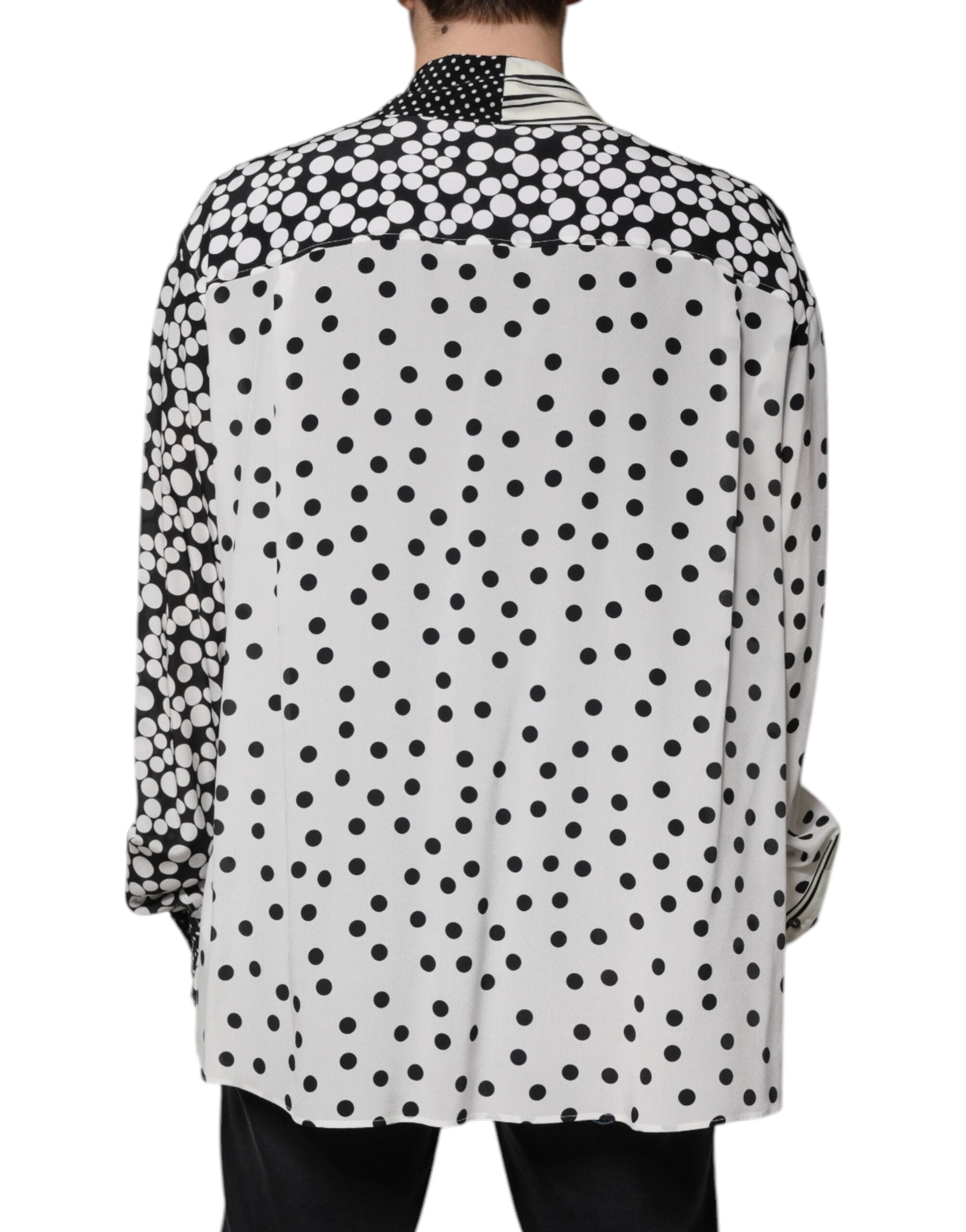 Dolce & Gabbana Black White Polka Dots Silk Men Casual Shirt