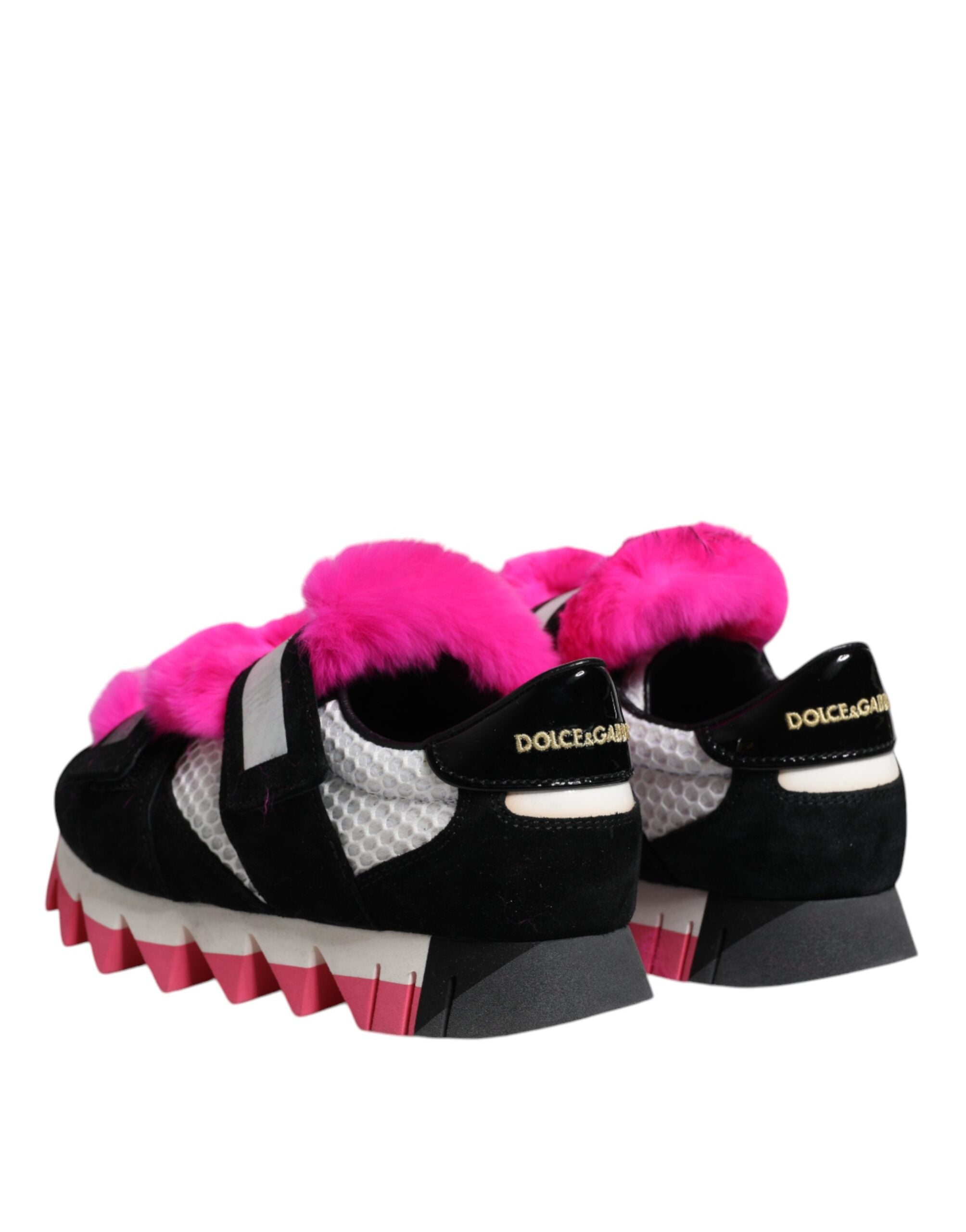 Dolce & Gabbana Black Pink Fur Embellished Sneakers Shoes