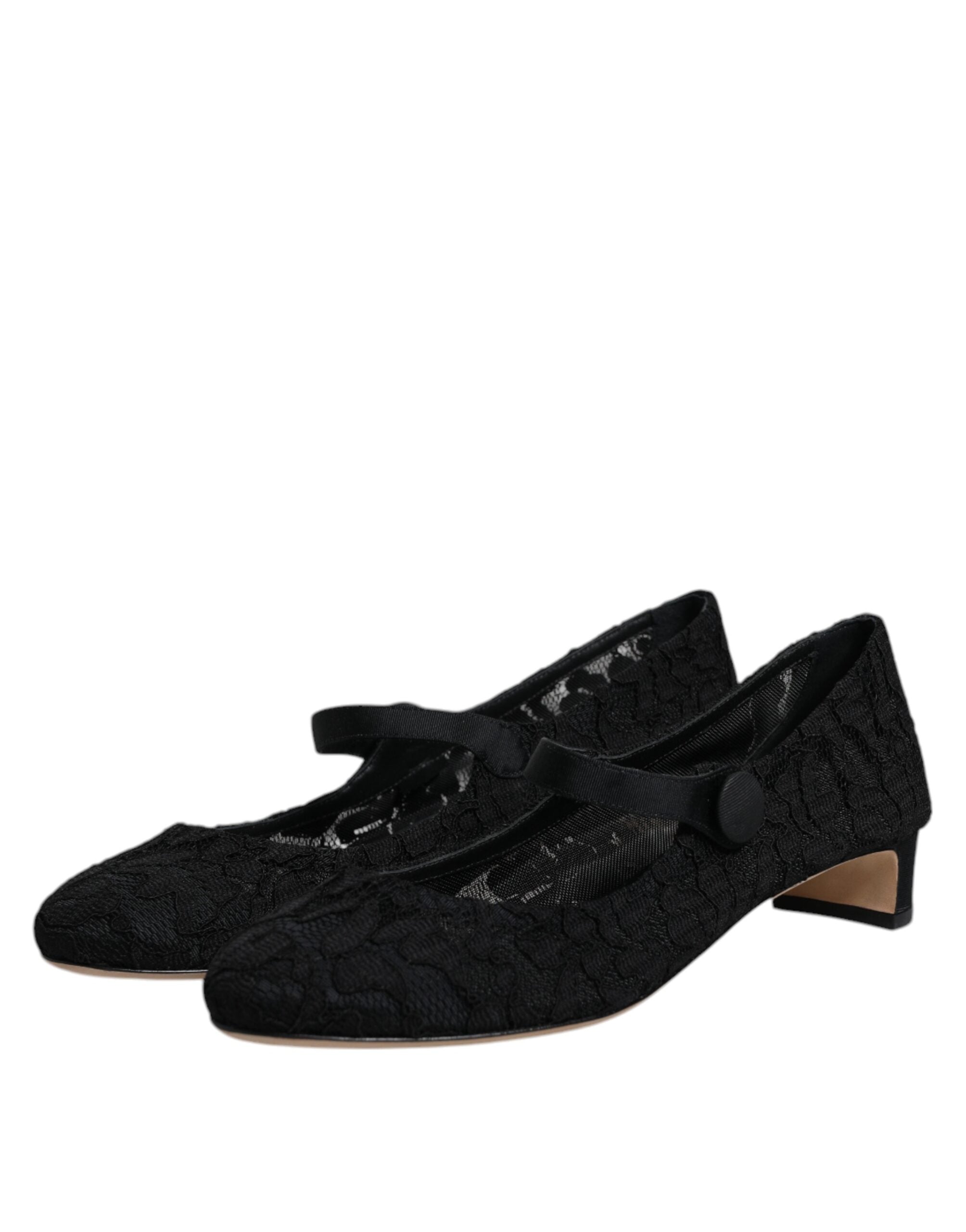 Dolce & Gabbana Black Mary Jane Taormina Lace Pumps Shoes