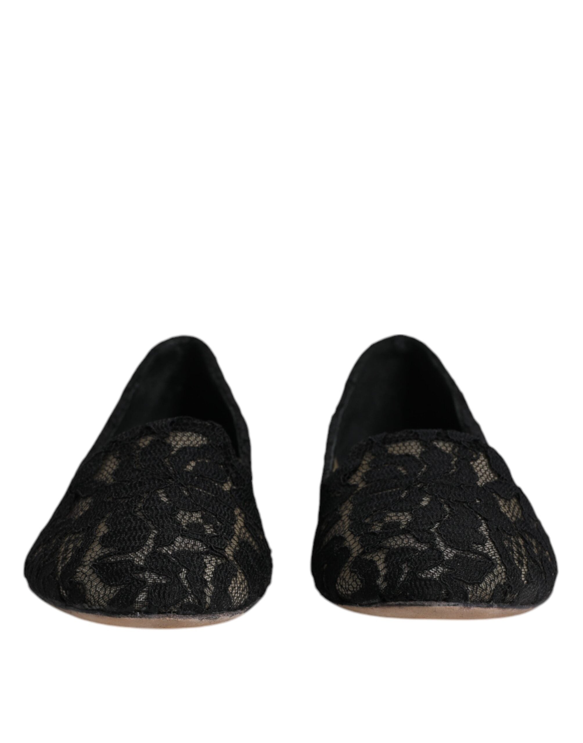 Dolce & Gabbana Black Taormina Lace Slip On Flats Shoes