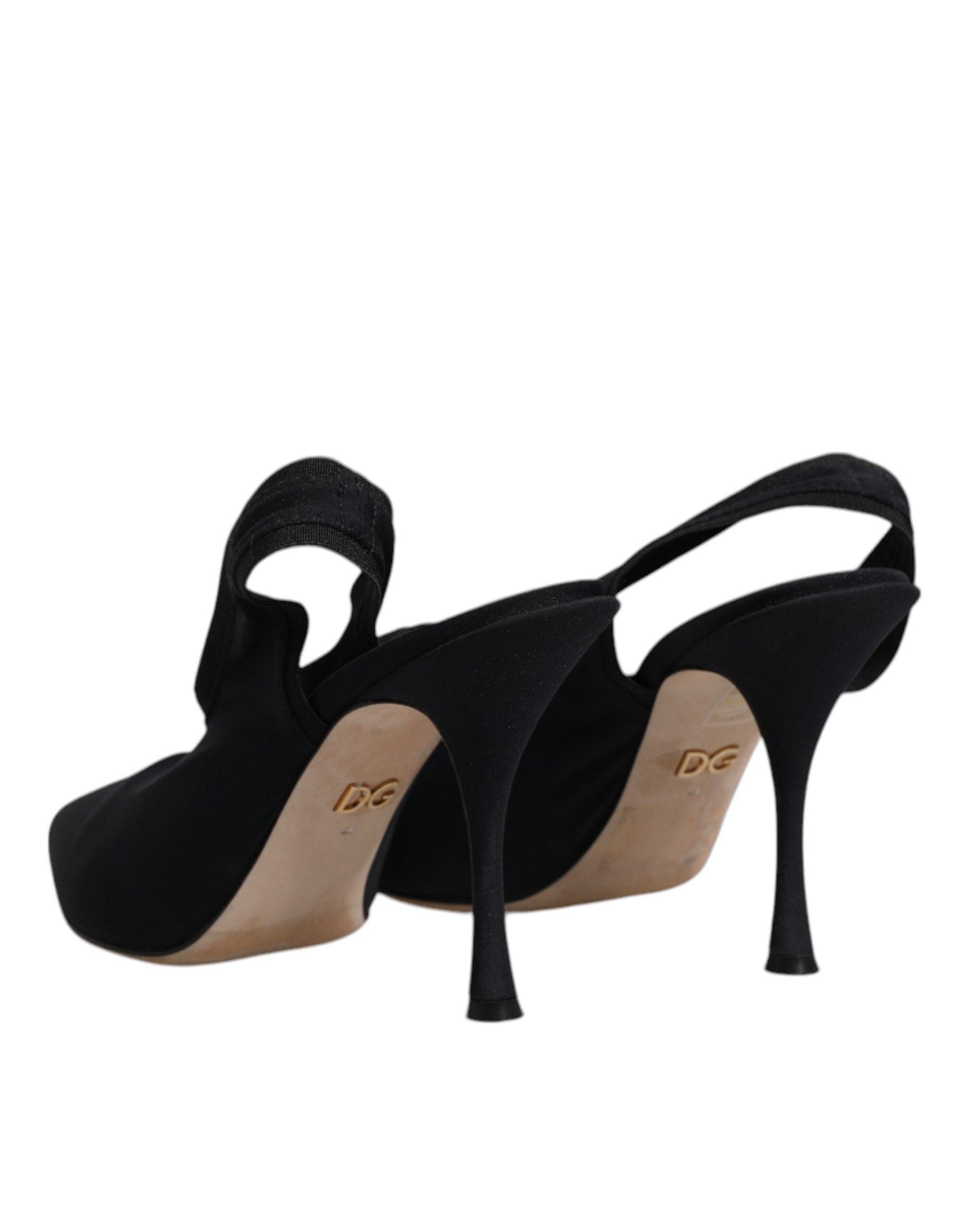 Dolce & Gabbana Black Jersey Stretch Heels Slingback Shoes