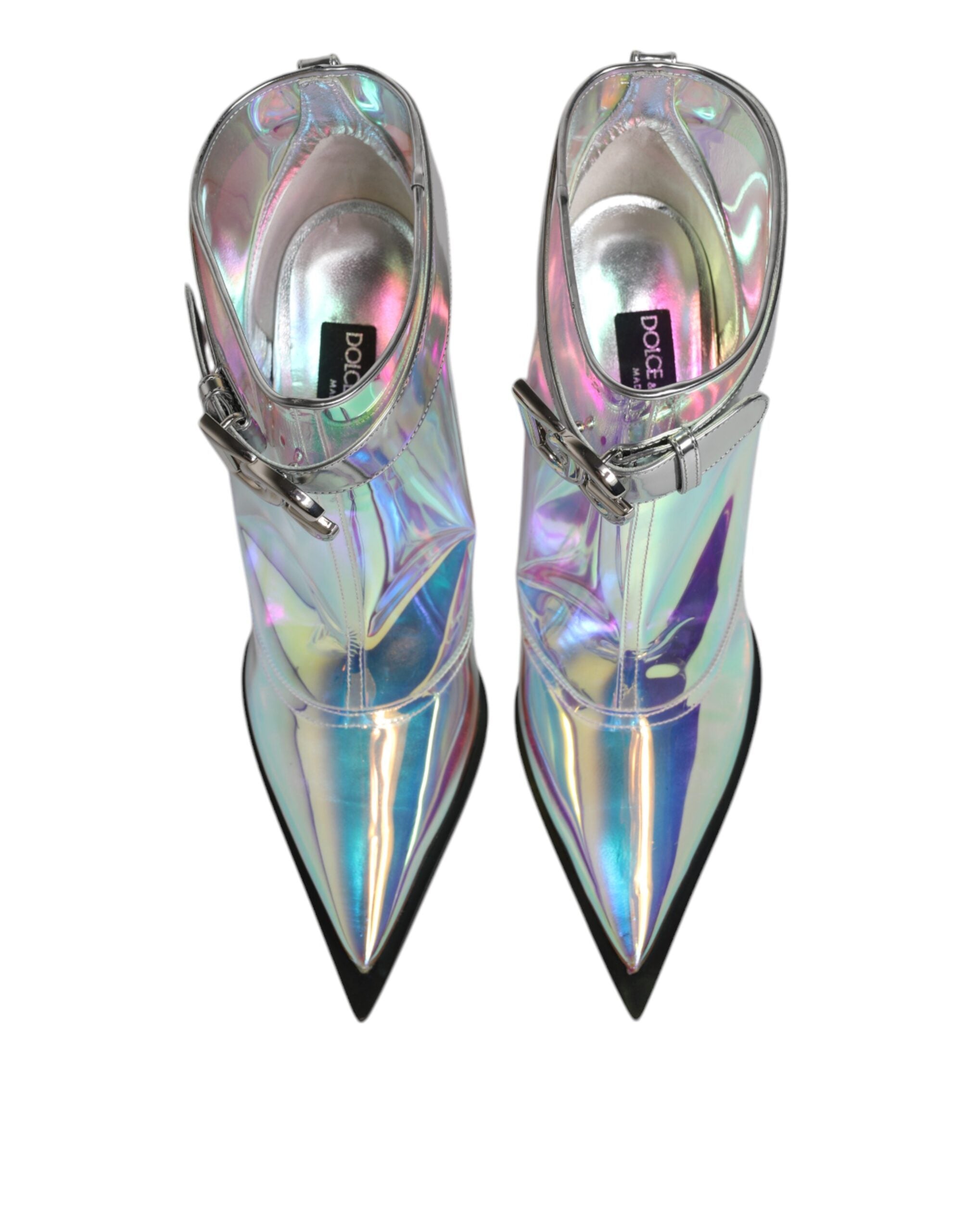 Dolce & Gabbana Silver Iridescent Pointed Short Boots Shoes