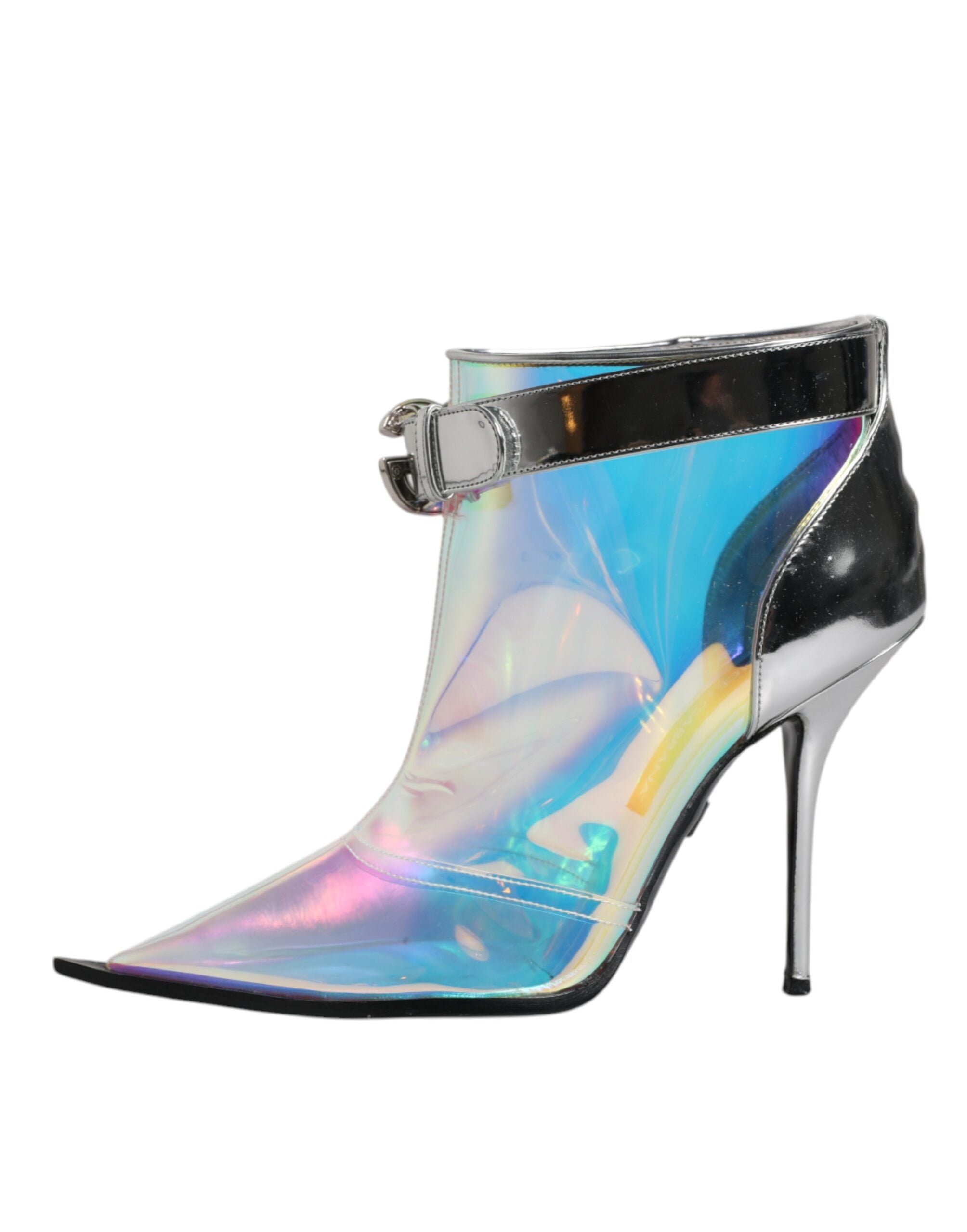 Dolce & Gabbana Silver Iridescent Pointed Short Boots Shoes