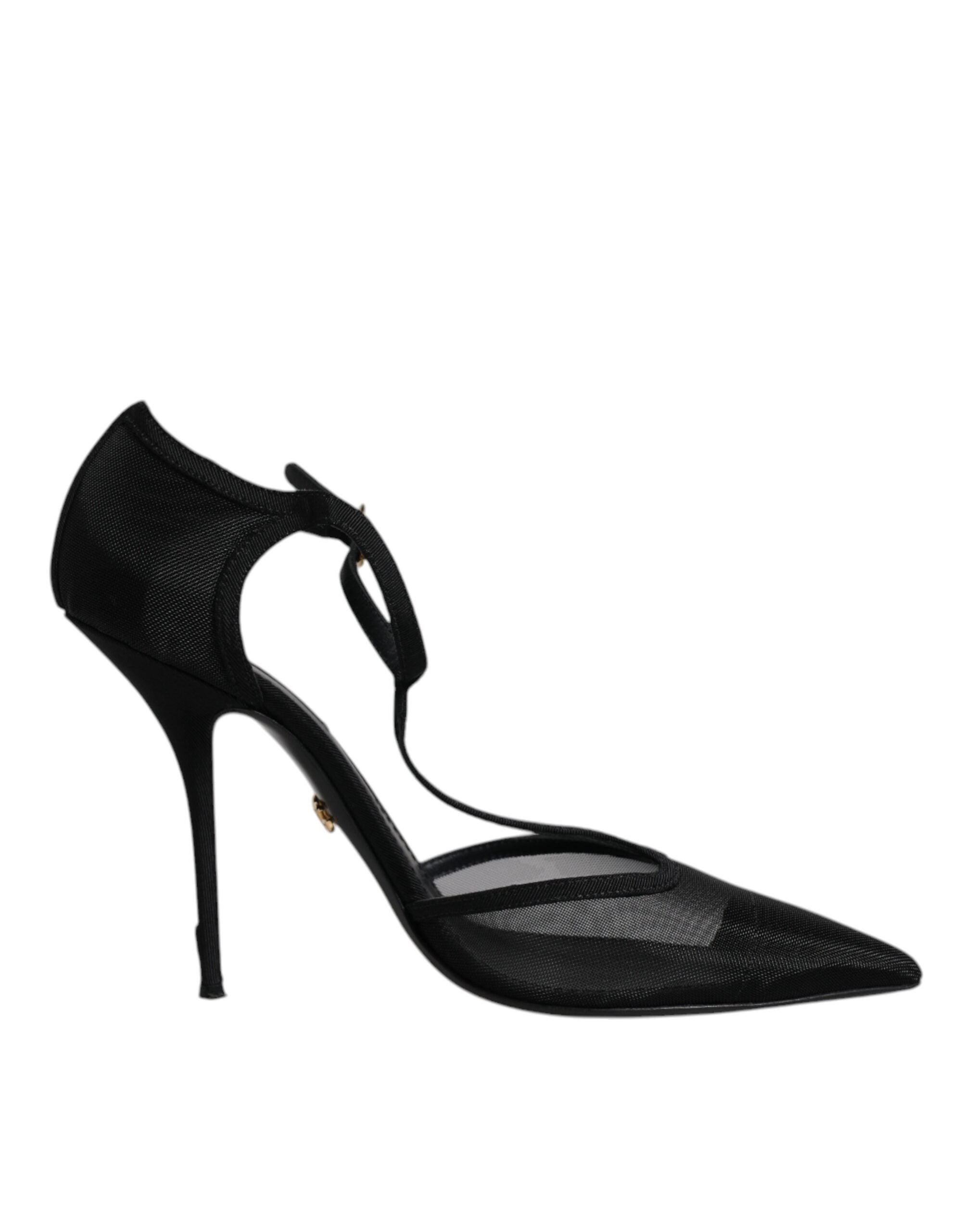 Dolce & Gabbana Black Mesh T-strap Stiletto High Heels Shoes