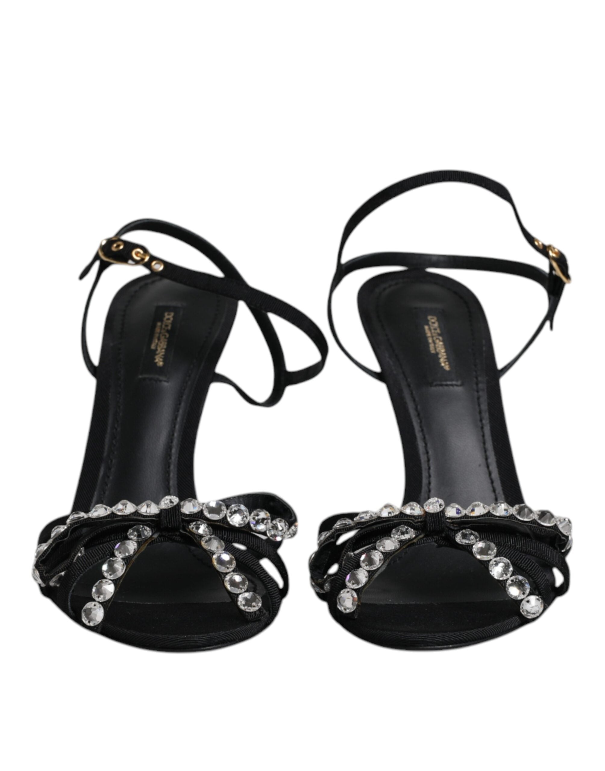 Dolce & Gabbana Black Leather Crystal Bow KEIRA Sandals Shoes