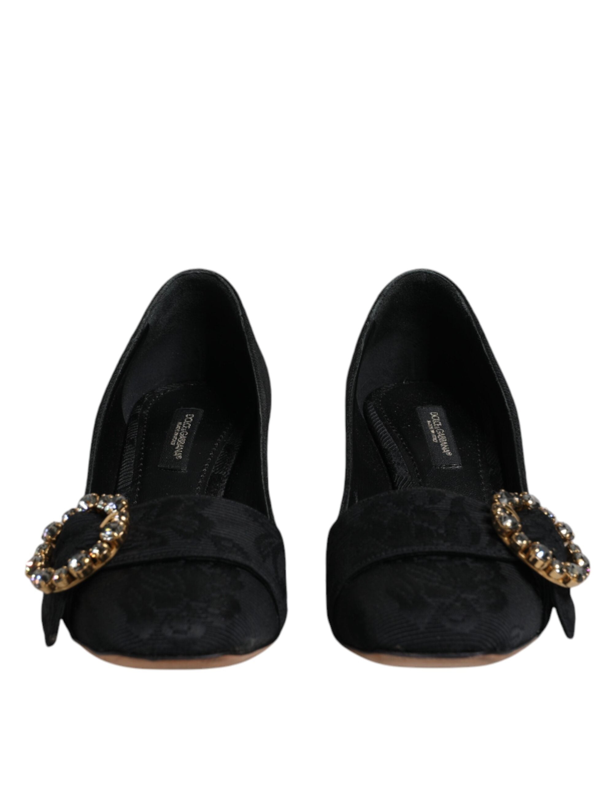 Dolce & Gabbana Black Brocade Crystals Heels Pumps Shoes