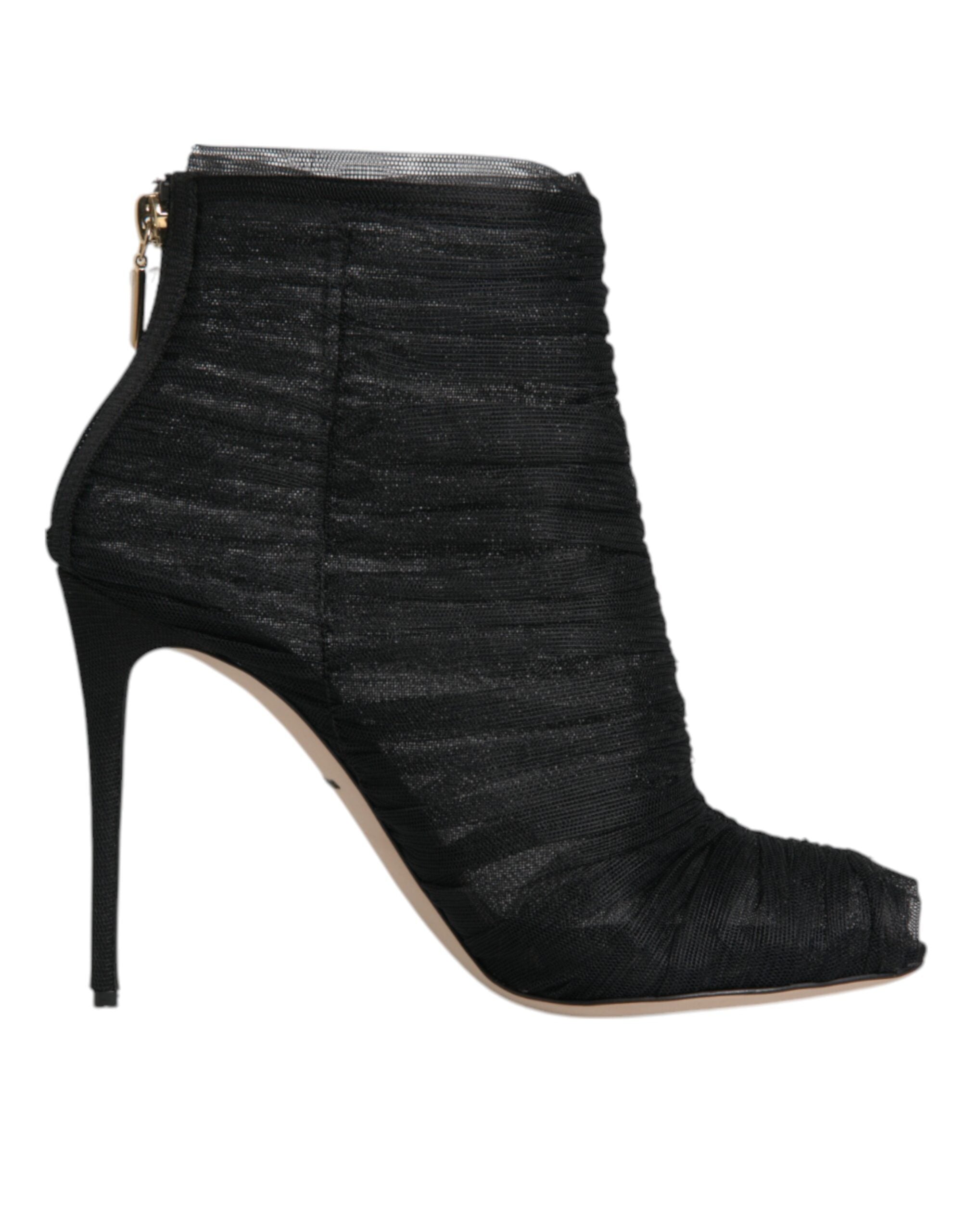 Dolce & Gabbana Black Mesh Stiletto Heels Ankle Boots Shoes