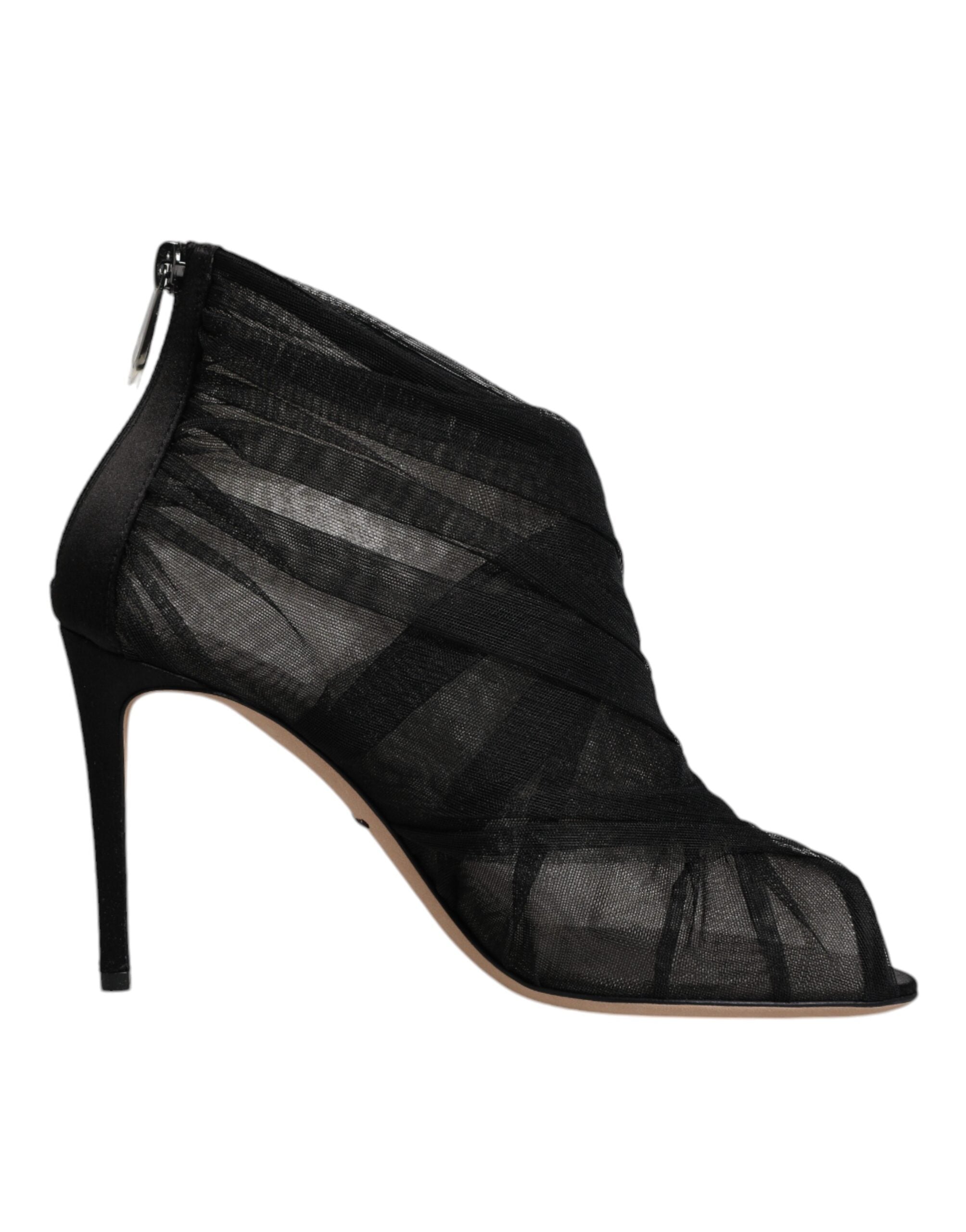 Dolce & Gabbana Black Mesh Stiletto Heels Ankle Boots Shoes