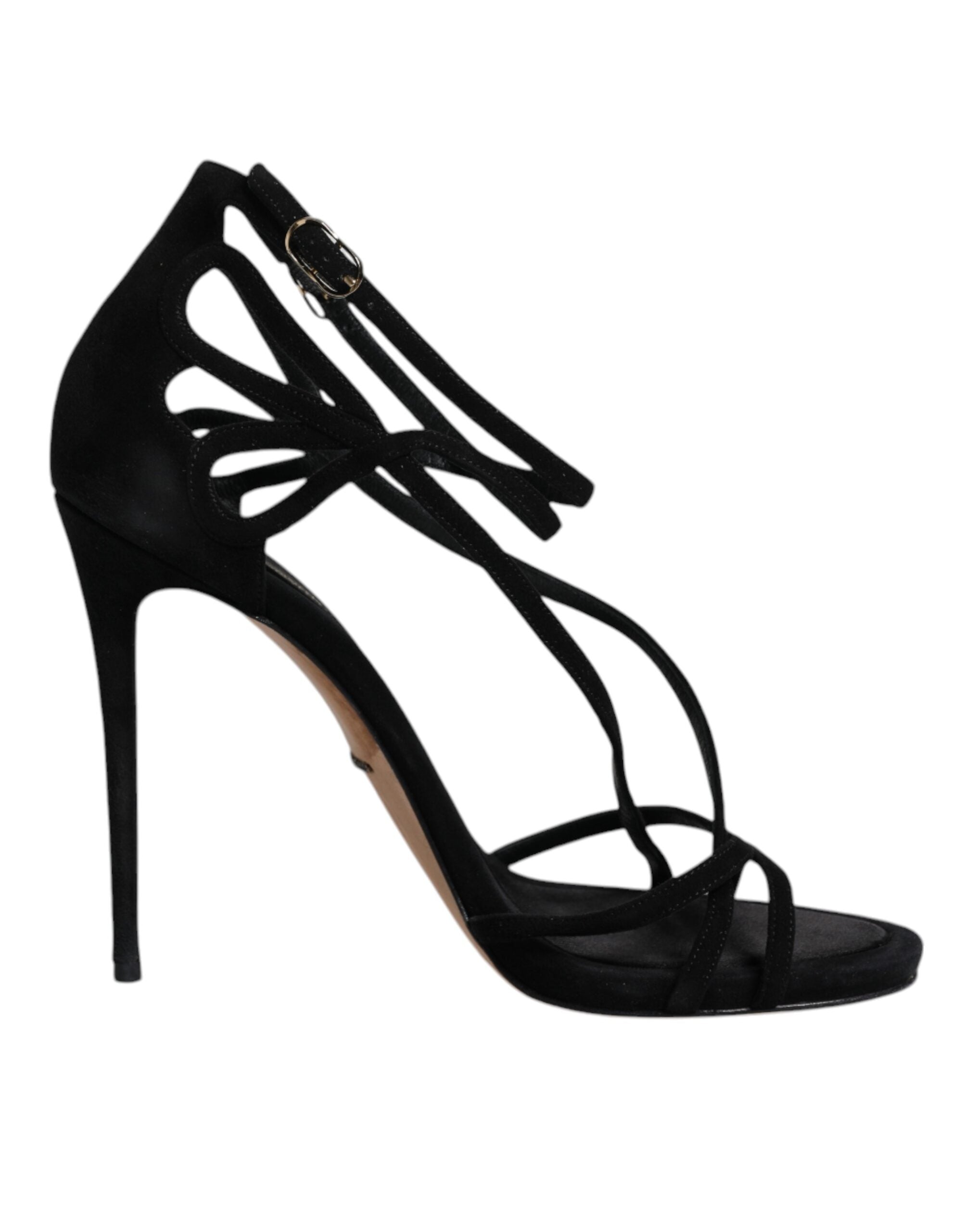 Dolce & Gabbana Black Suede Ankle Strap Heels Sandals Shoes