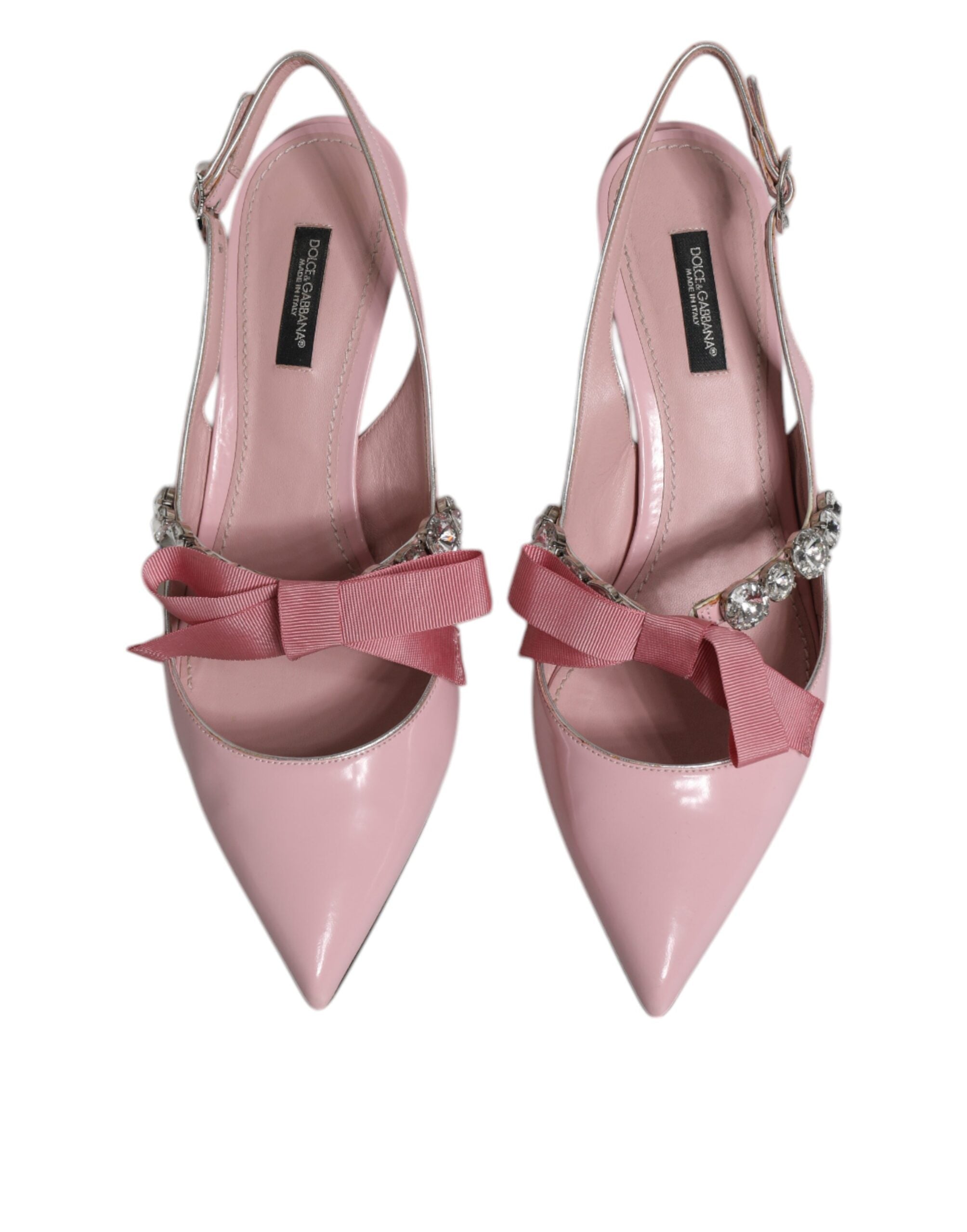 Dolce & Gabbana Pink Patent Leather Crystal Slingbacks Shoes