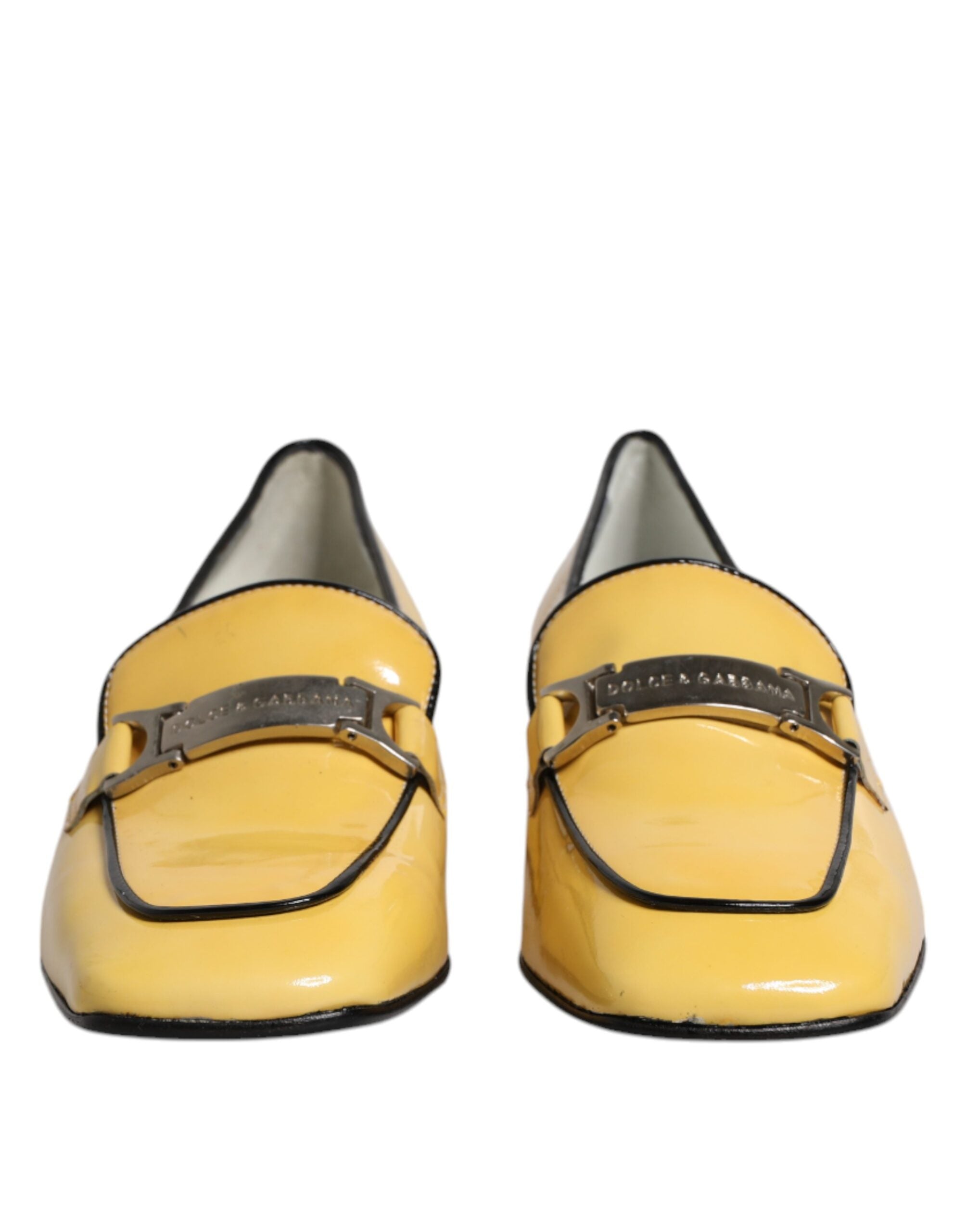 Dolce & Gabbana Yellow Leather Logo Plaque Slip On Mocassin Shoes