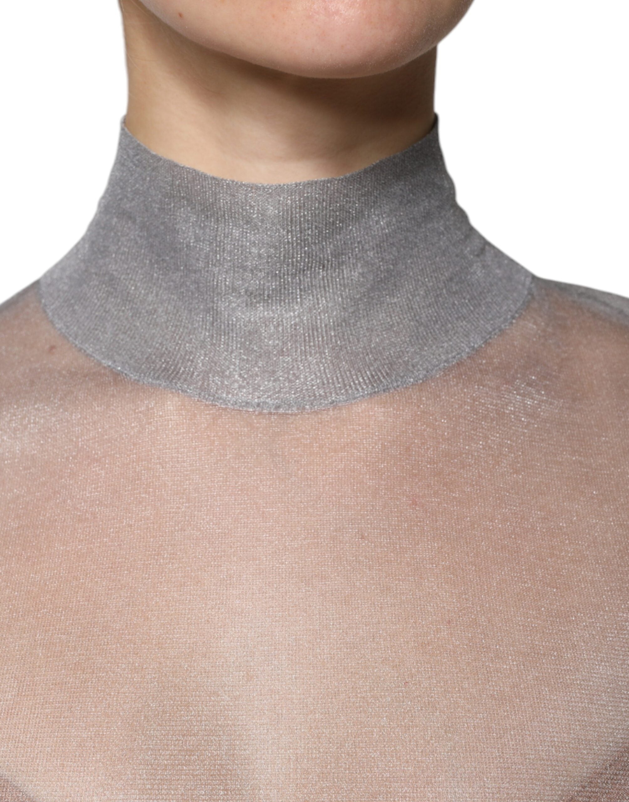 Dolce & Gabbana Grey Mesh Turtleneck Long Sleeve Blouse Top