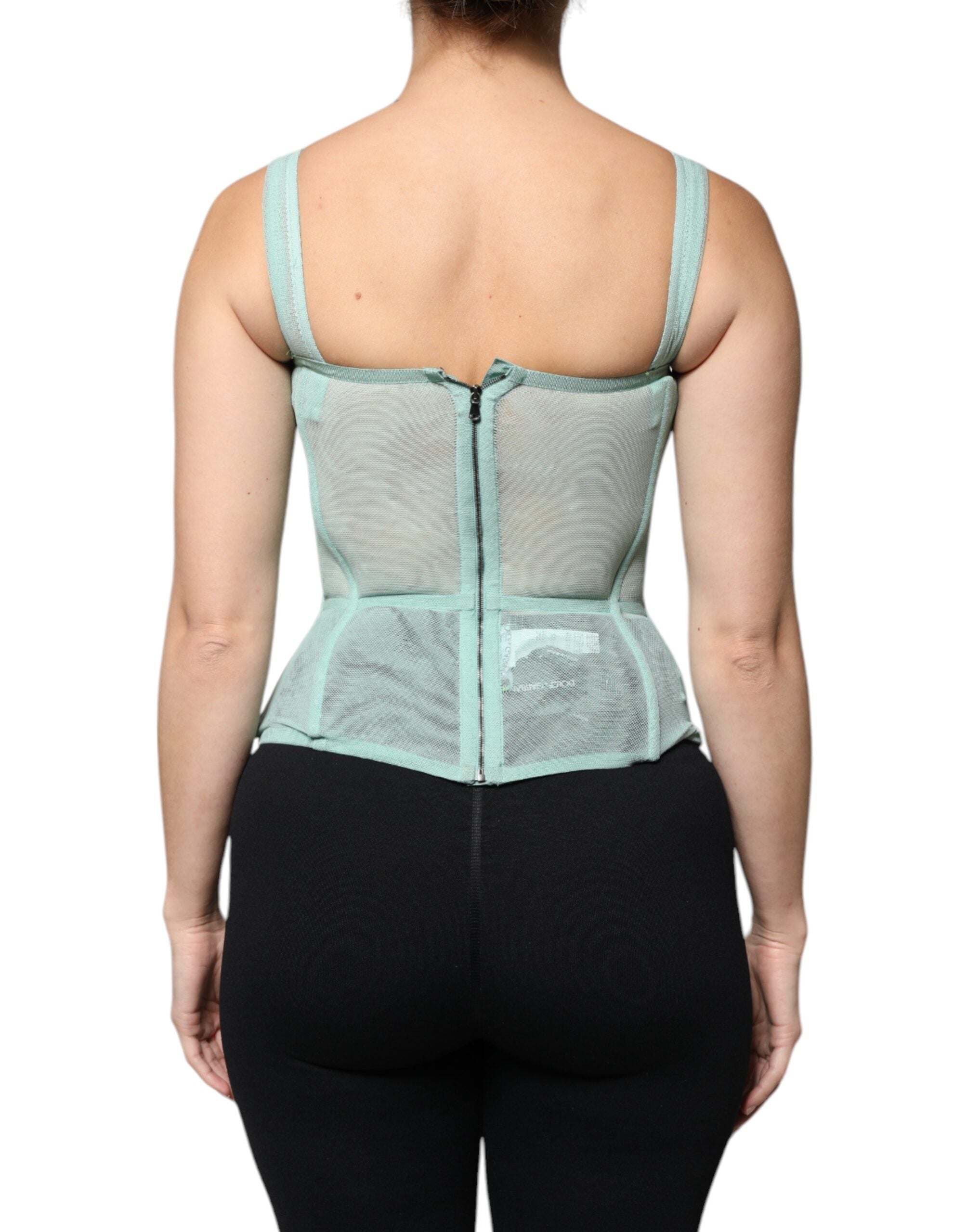 Dolce & Gabbana Green Cotton Bustier Corset Sleeveless Top