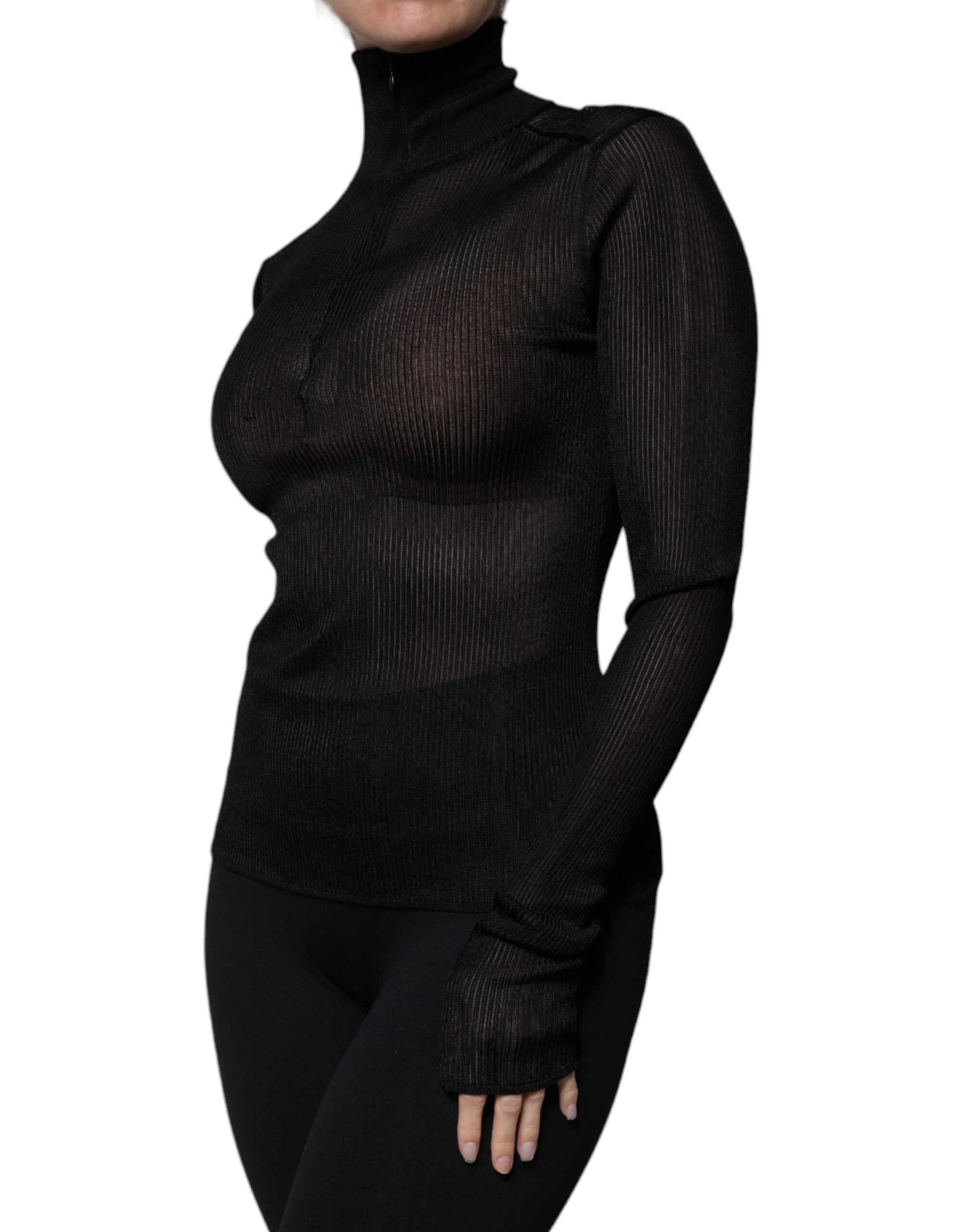 Dolce & Gabbana Black Mesh Turtleneck Long Sleeve Blouse Top