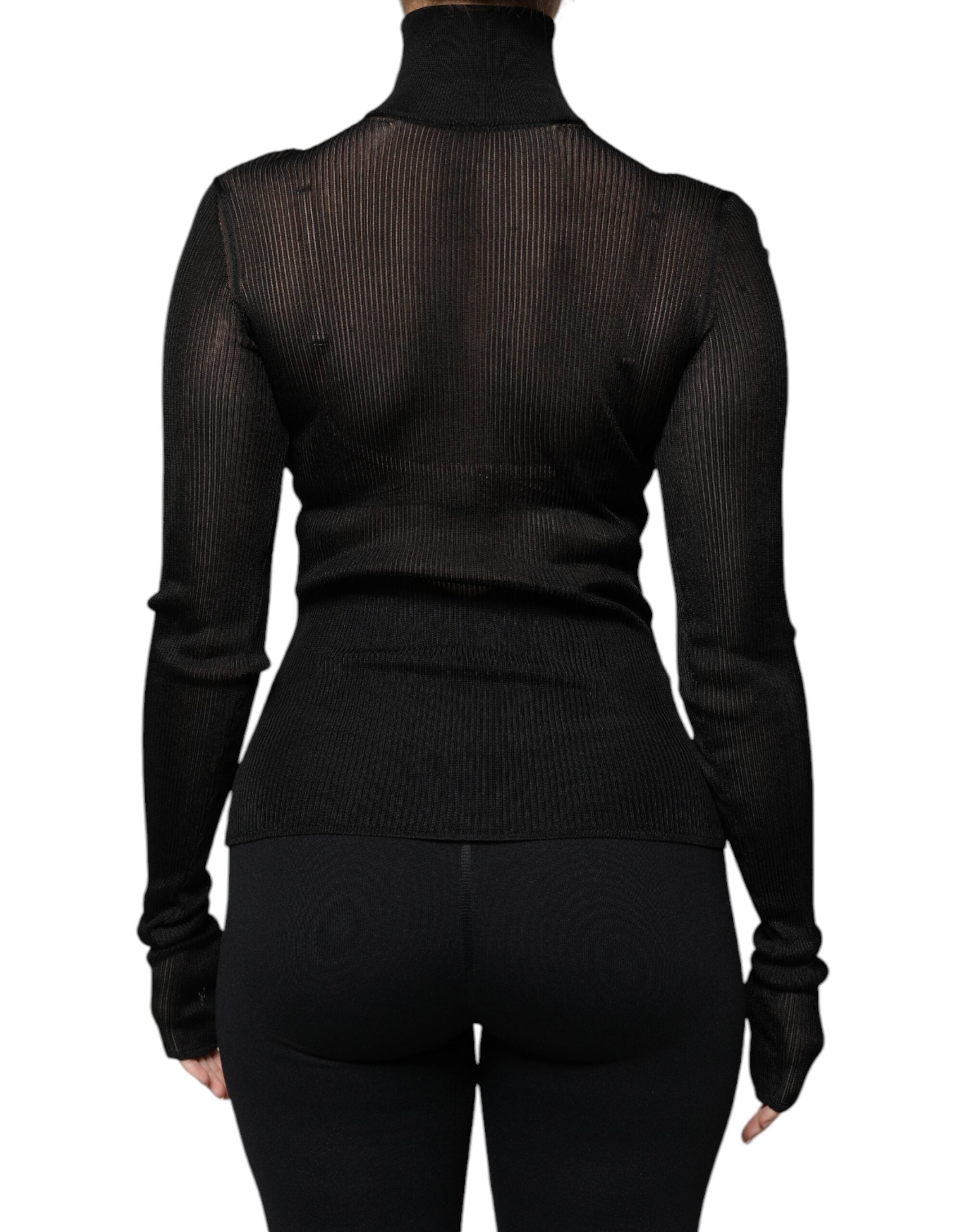 Dolce & Gabbana Black Mesh Turtleneck Long Sleeve Blouse Top