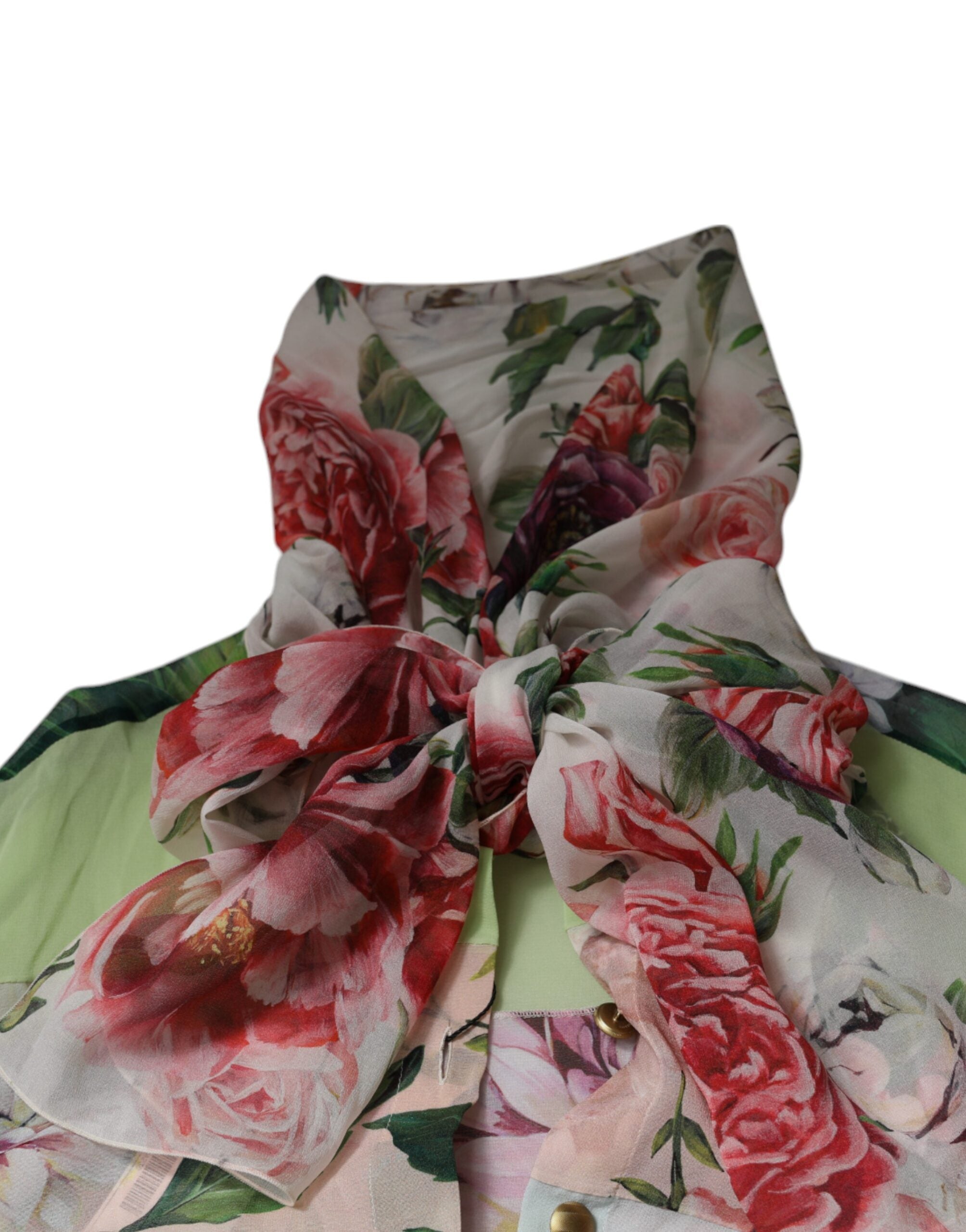 Dolce & Gabbana Multicolor Floral Patchwork Ascot Collar Top