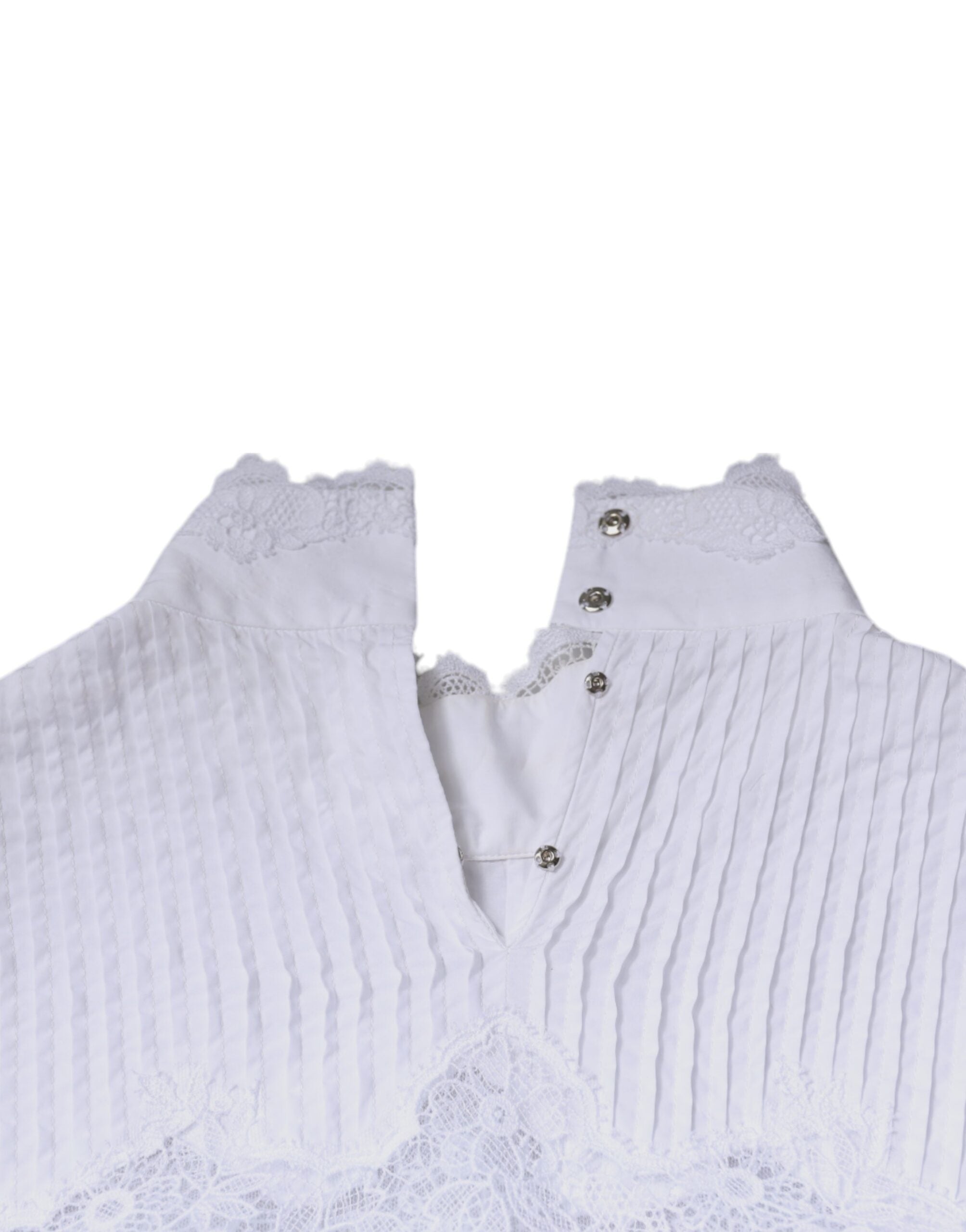 Dolce & Gabbana White Cotton Lace Trim Turtleneck Blouse Top