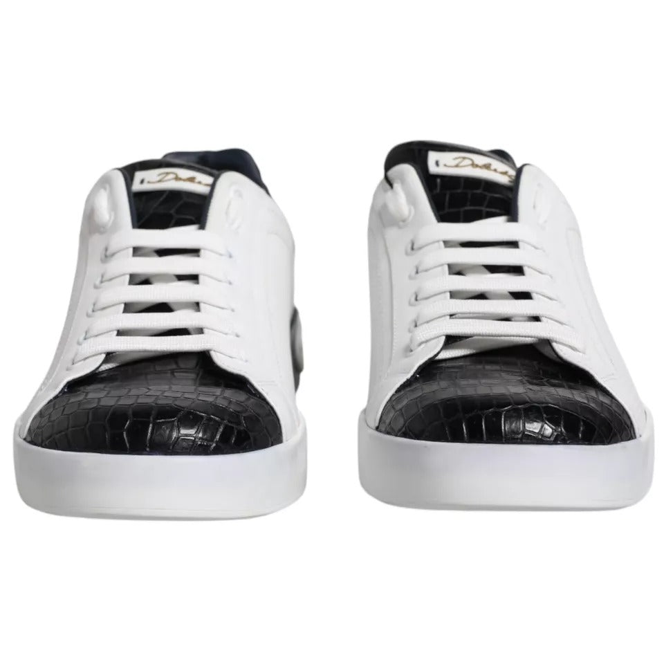 Dolce & Gabbana White Leather Logo Portofino Sneaker Shoes