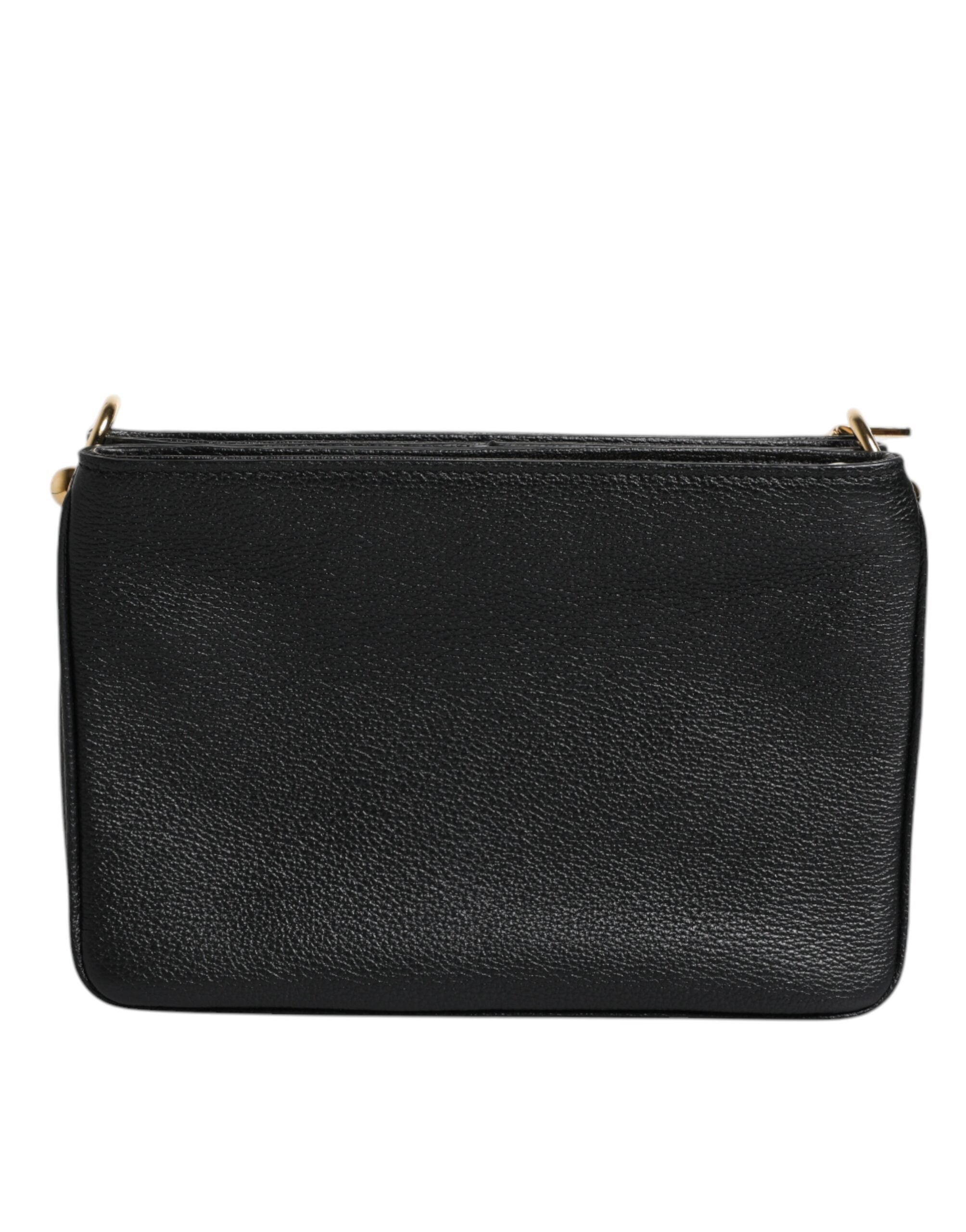 Dolce & Gabbana Black Grain Leather Logo Plaque Clutch Bag