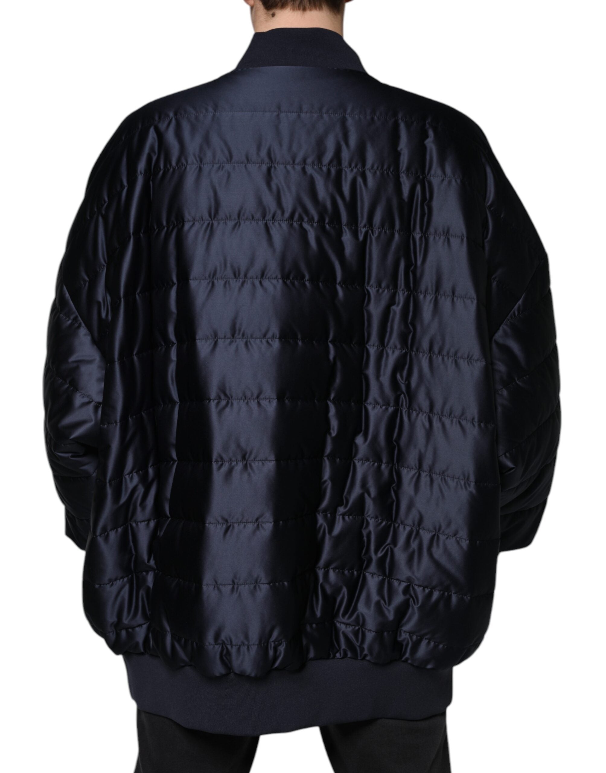 Dolce & Gabbana Dark Blue Quilted Full Zip Bomber Jacket