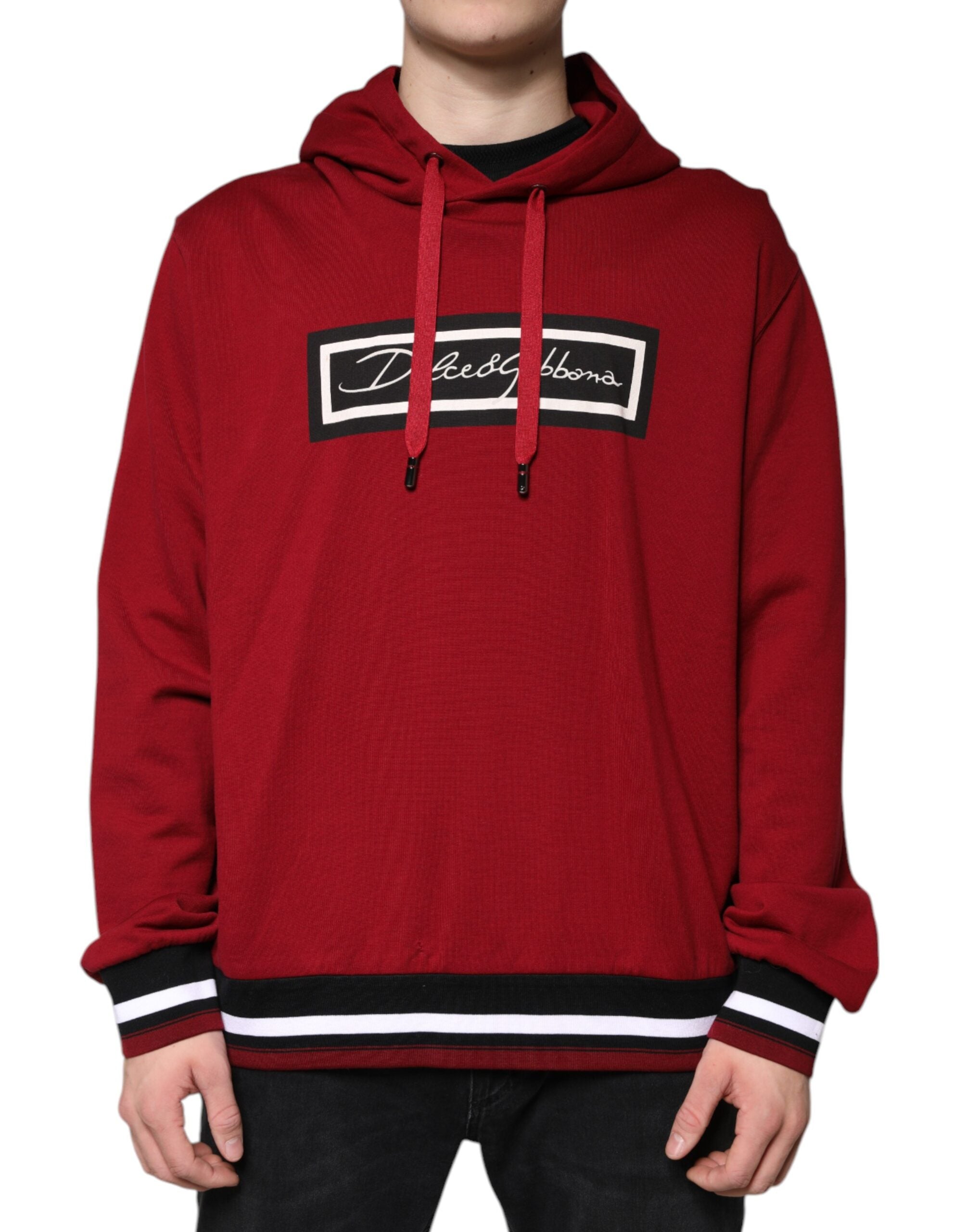 Dolce & Gabbana Red Logo Print Hooded Sweatshirt Sweater