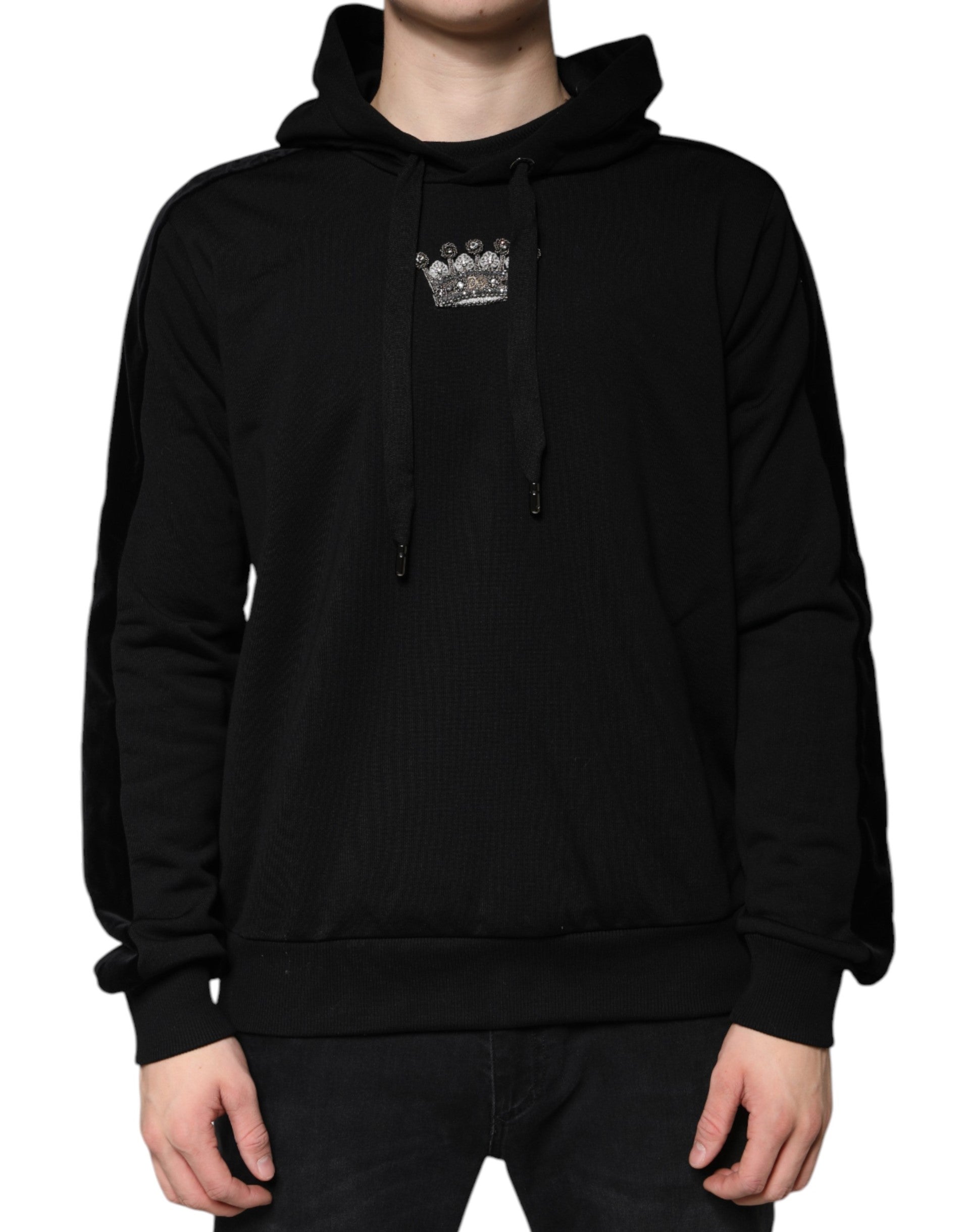 Dolce & Gabbana Black Crown Cotton Hooded Sweatshirt Sweater