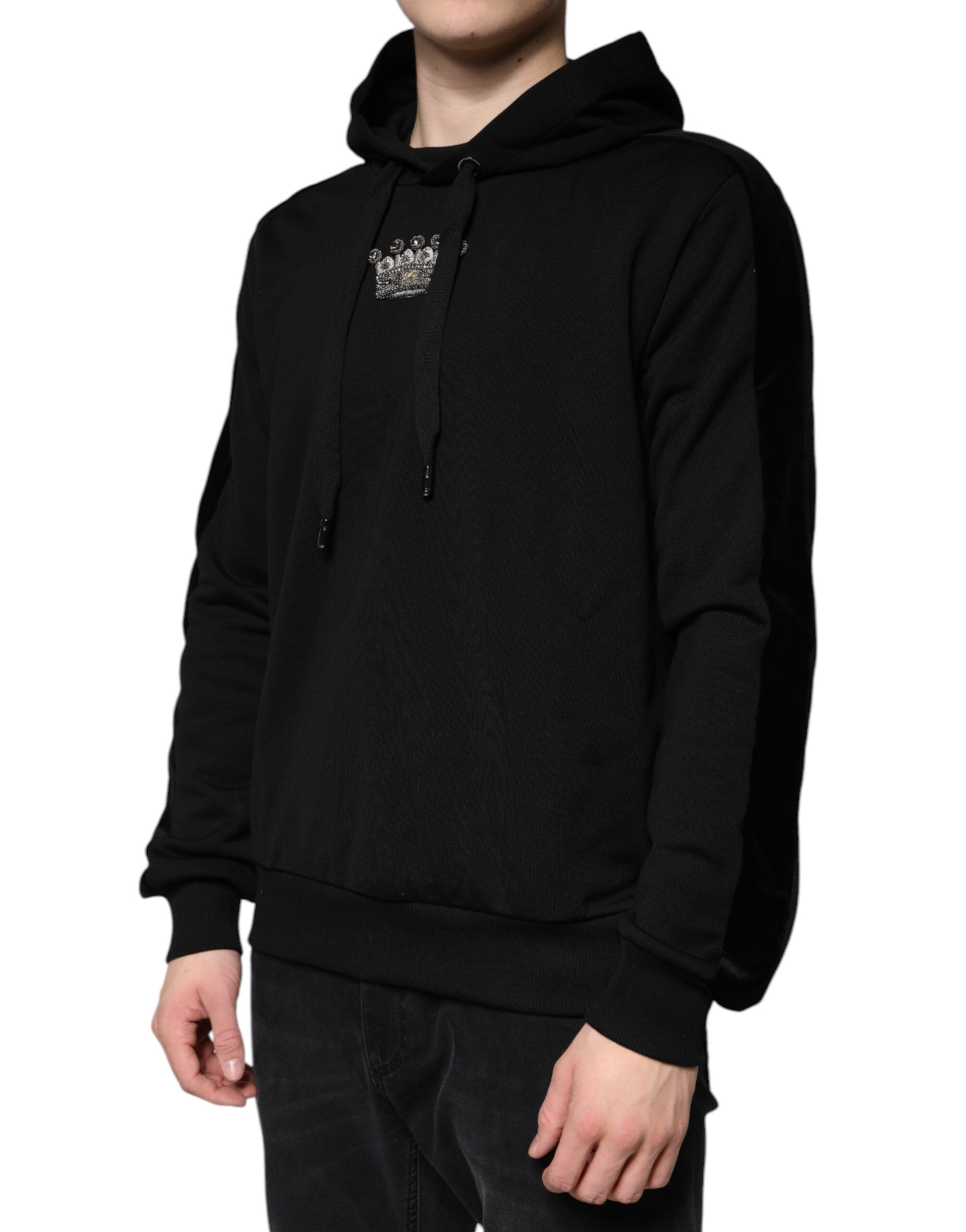 Dolce & Gabbana Black Crown Cotton Hooded Sweatshirt Sweater