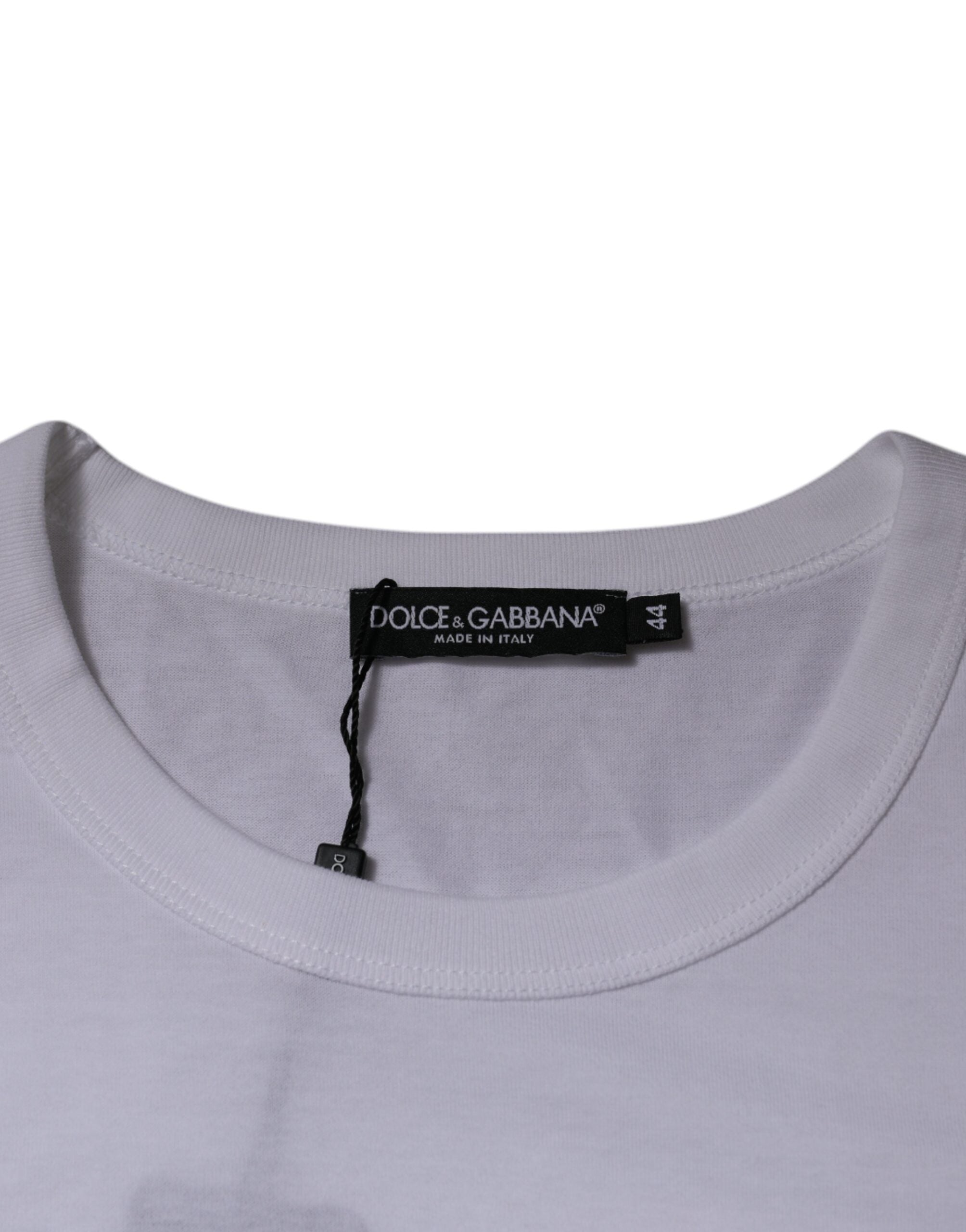 Dolce & Gabbana White Logo Crew Neck Cotton Pullover Sweater