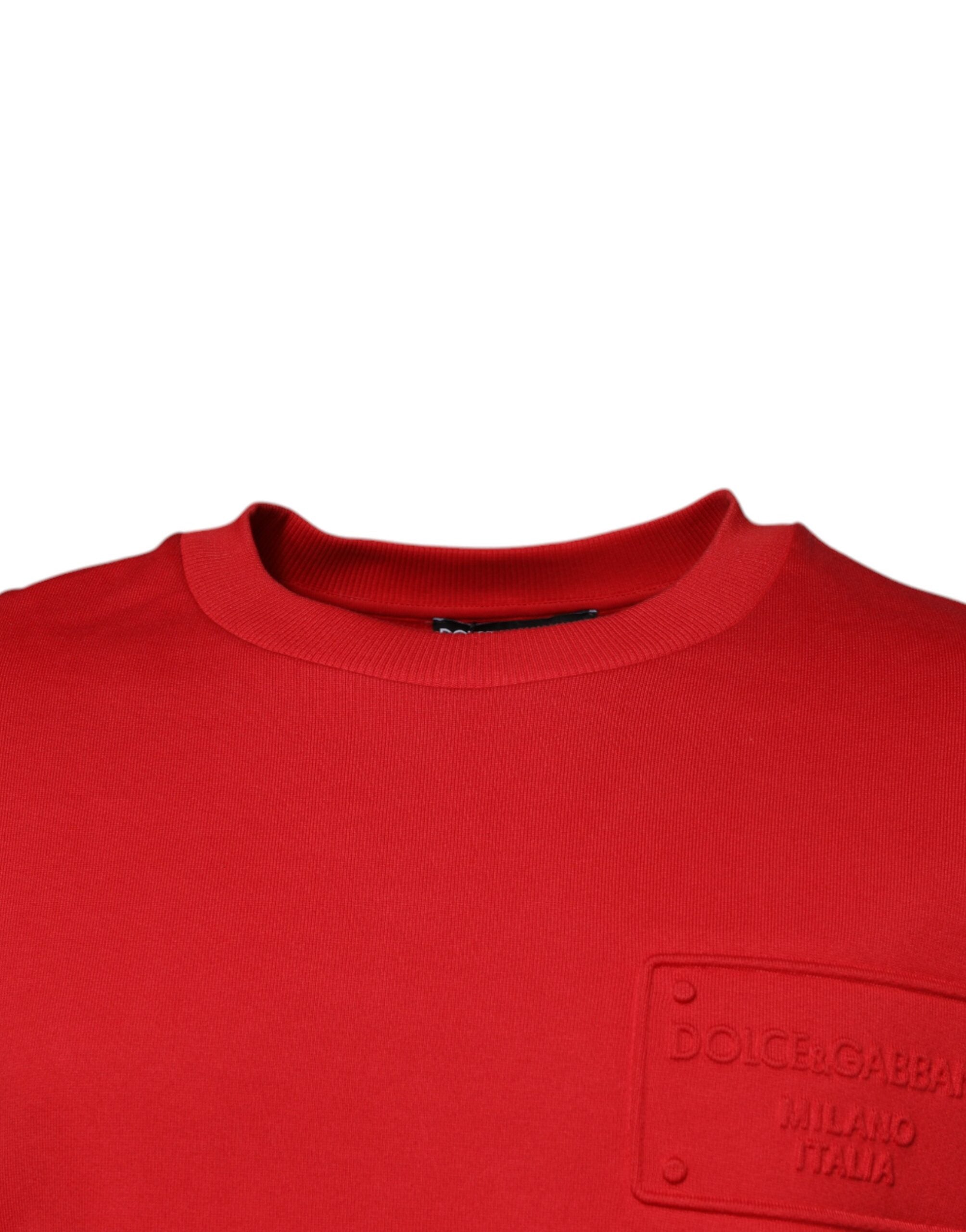 Dolce & Gabbana Red Logo Cotton Crew Neck Pullover Sweater