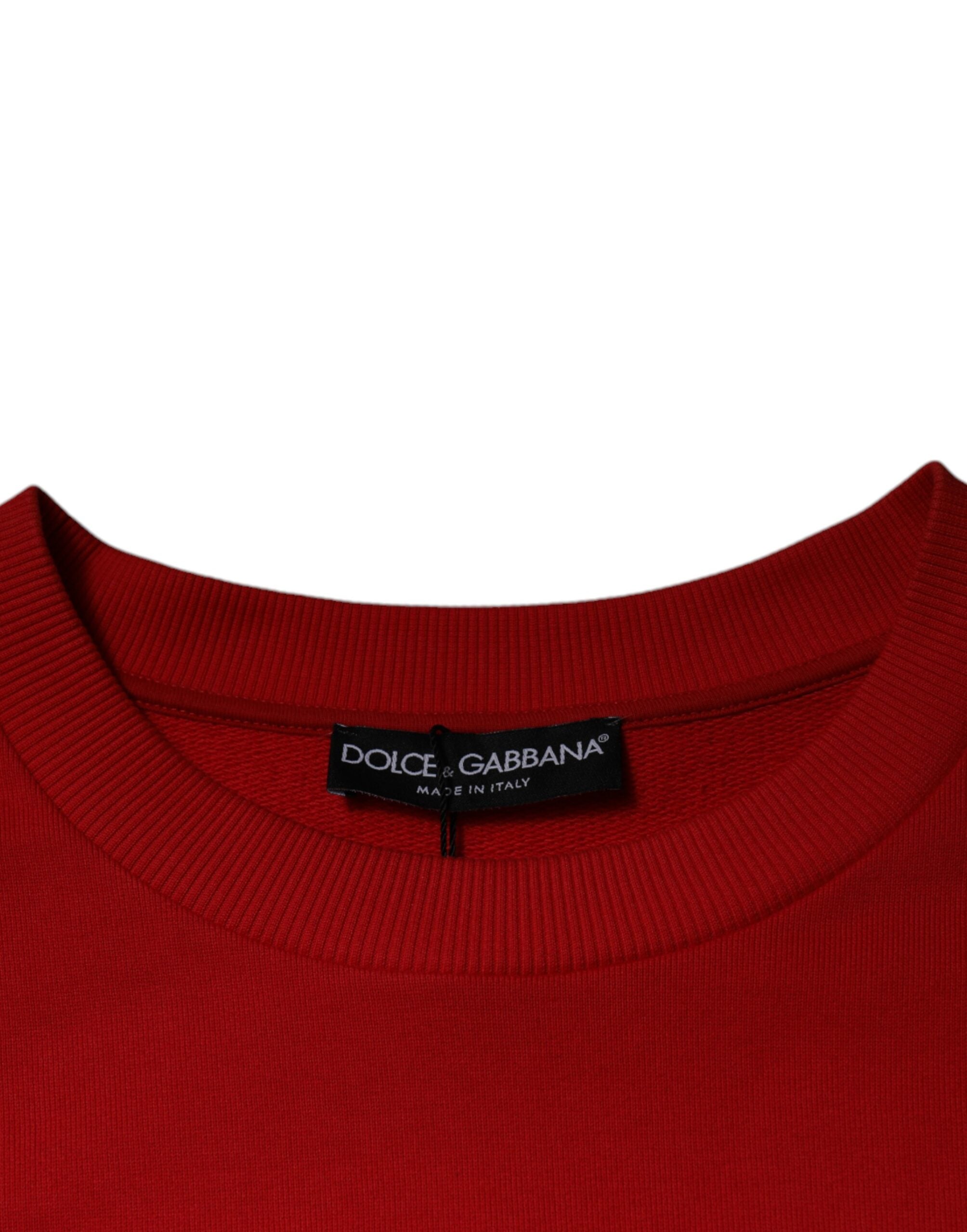 Dolce & Gabbana Red Logo Cotton Crew Neck Pullover Sweater