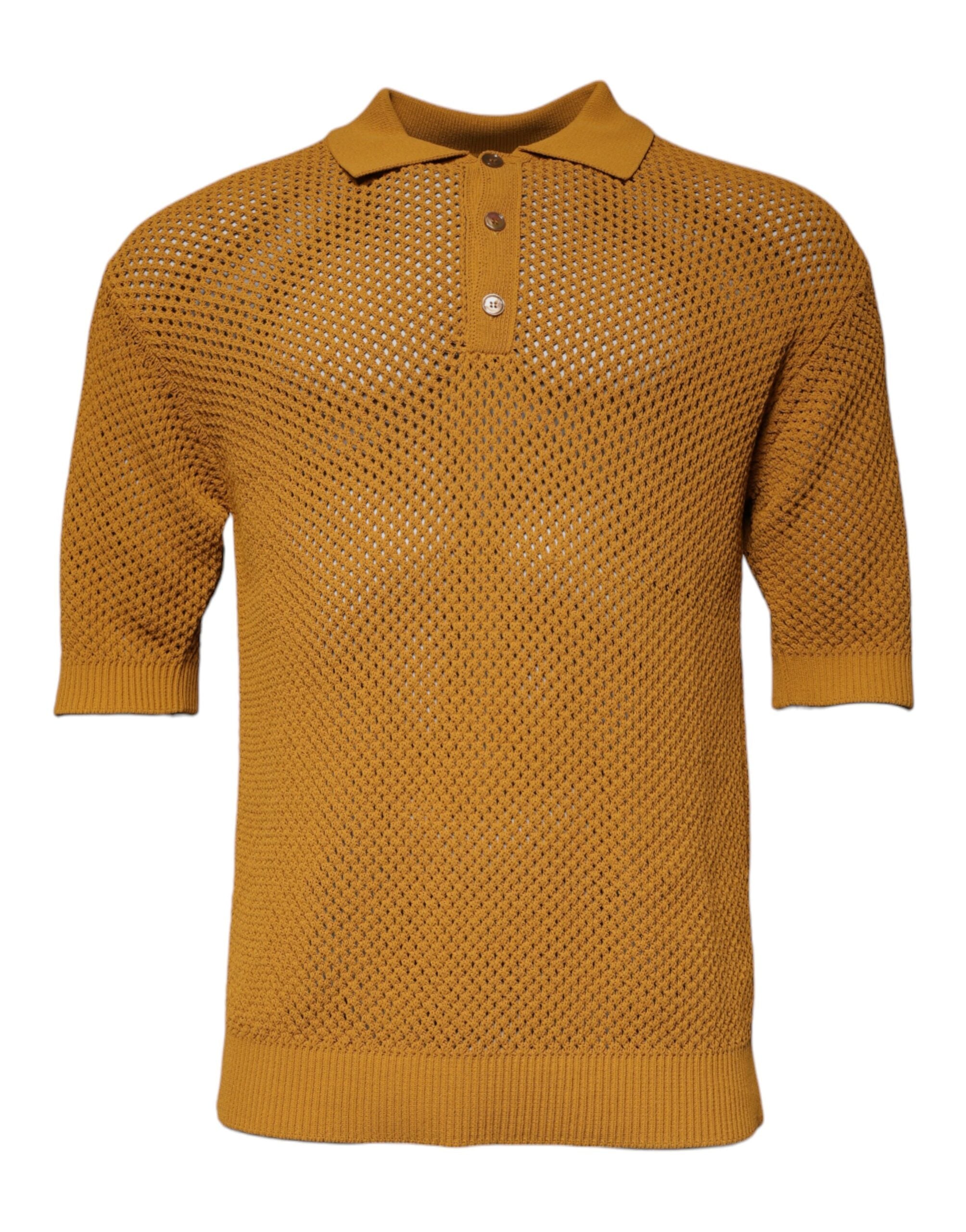 Dolce & Gabbana Brown Perforated Collared Short Sleeves T-shirt