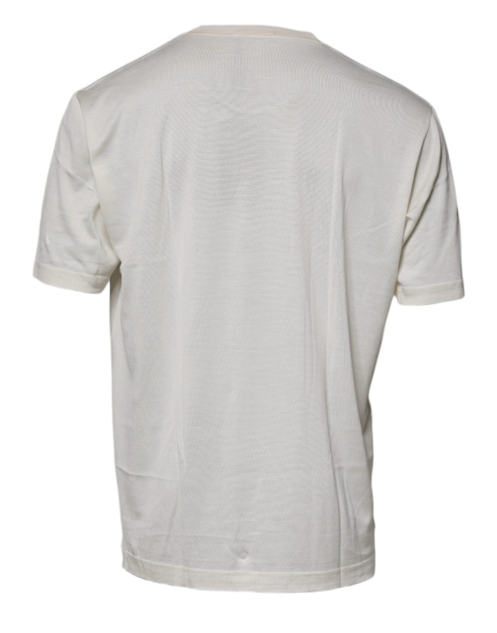 Dolce & Gabbana Off White Silk CrewNeck Short Sleeve T-shirt