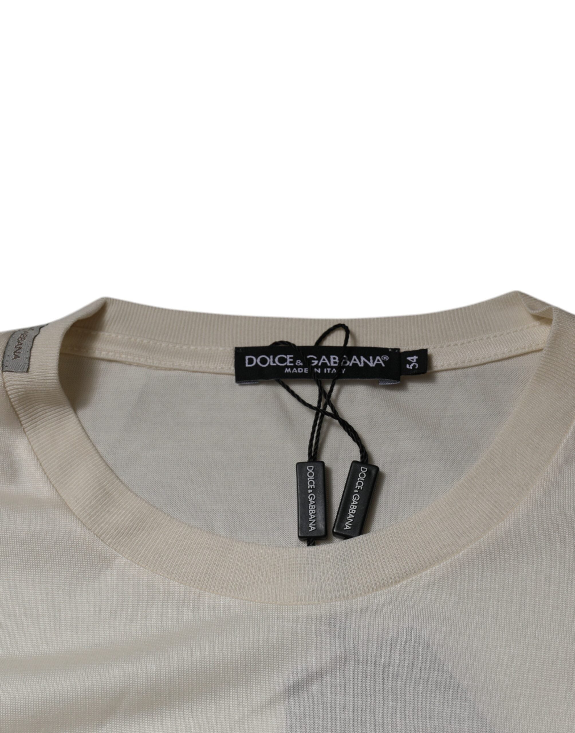 Dolce & Gabbana Off White Silk CrewNeck Short Sleeve T-shirt