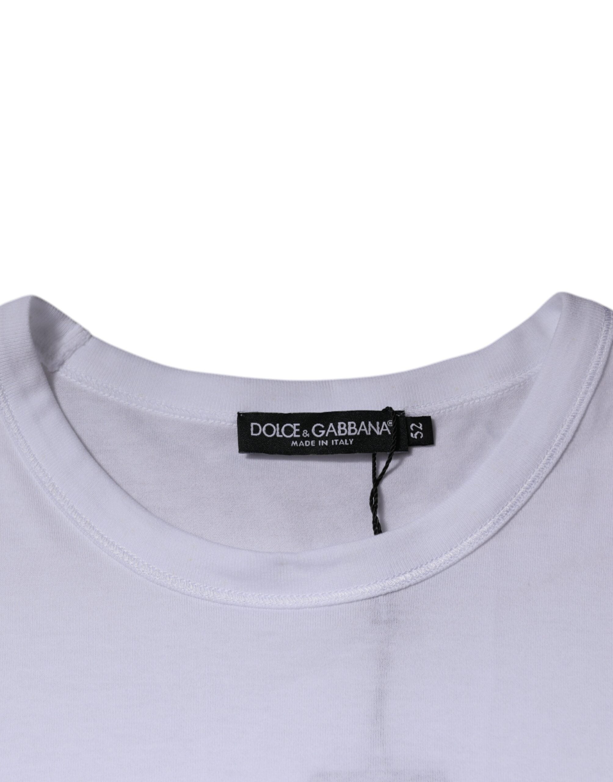 Dolce & Gabbana White Cotton Logo Plaque Crew Neck T-shirt