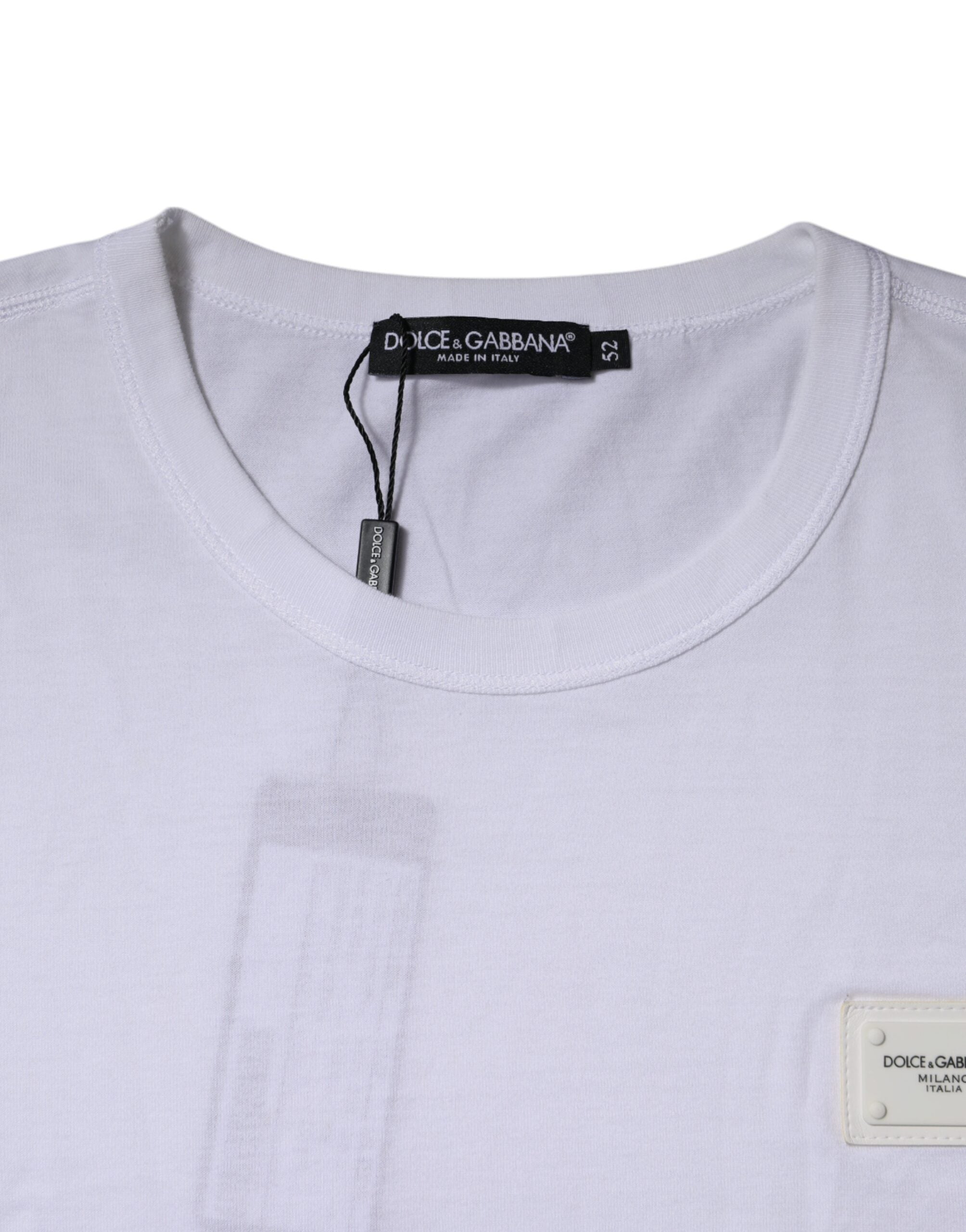 Dolce & Gabbana White Cotton Logo Plaque Crew Neck T-shirt