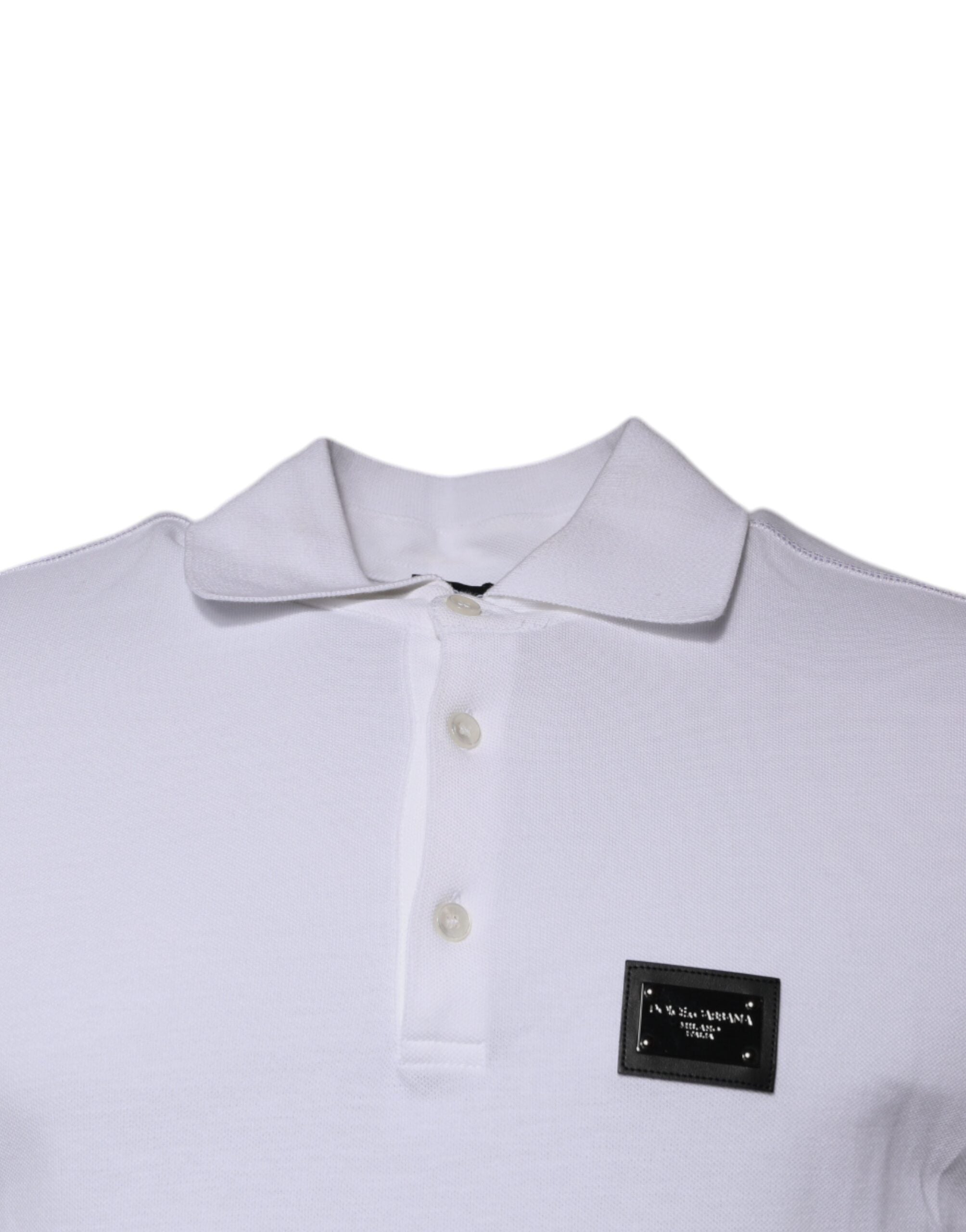 Dolce & Gabbana White Cotton Logo Plaque Collared Polo T-shirt