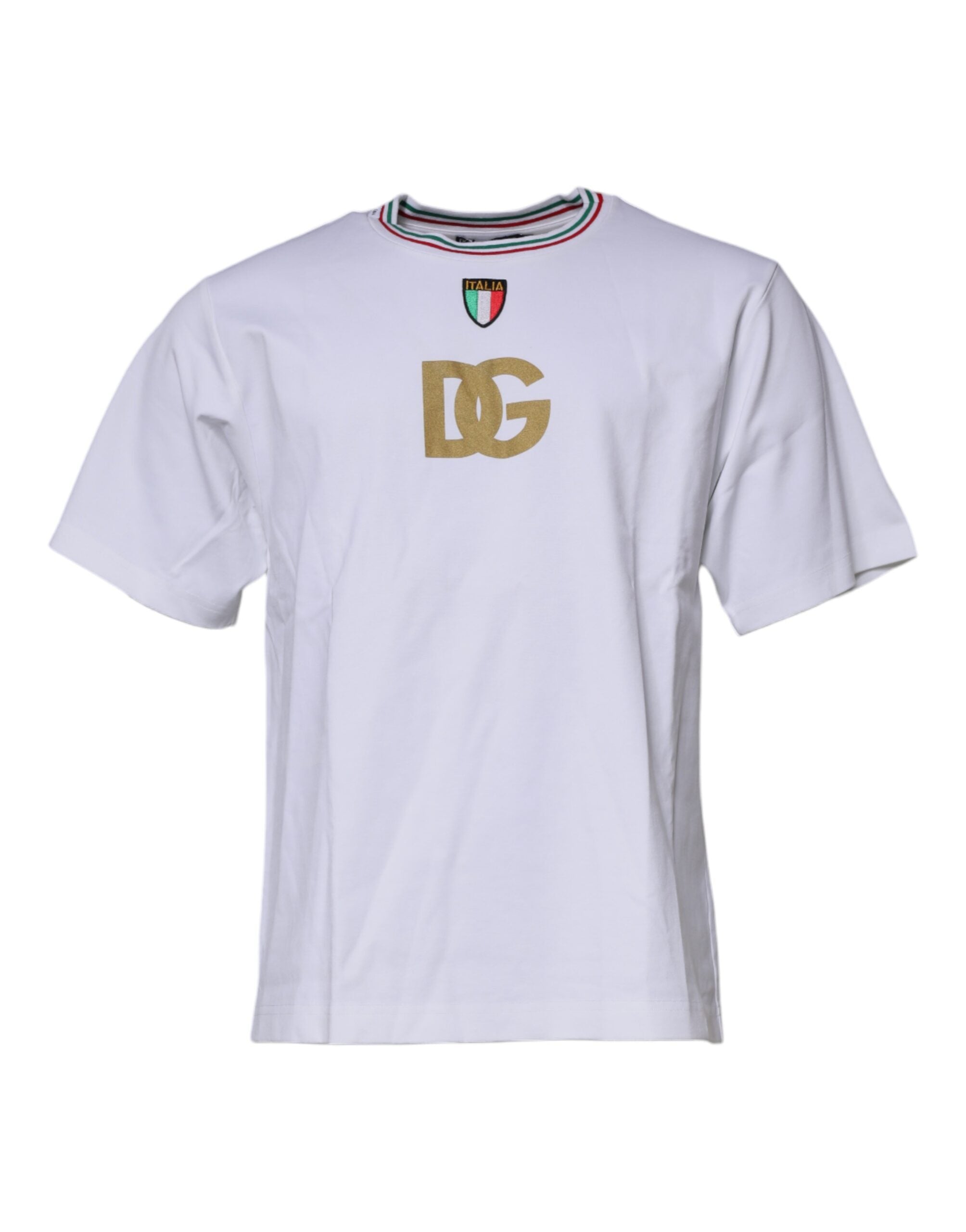 Dolce & Gabbana White Logo Print Cotton Crew Neck T-shirt