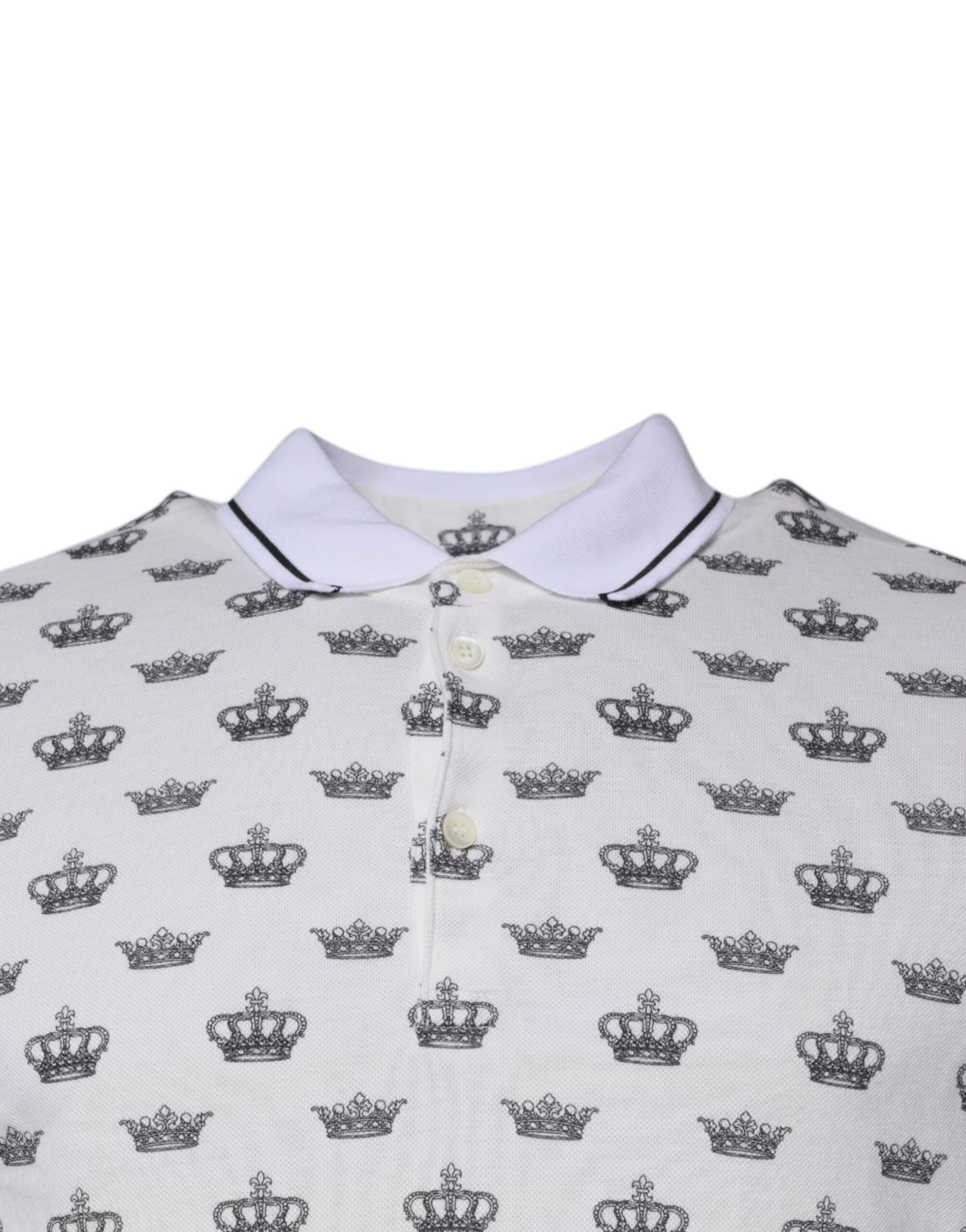 Dolce & Gabbana White Crown Monogram Cotton Men Polo T-shirt