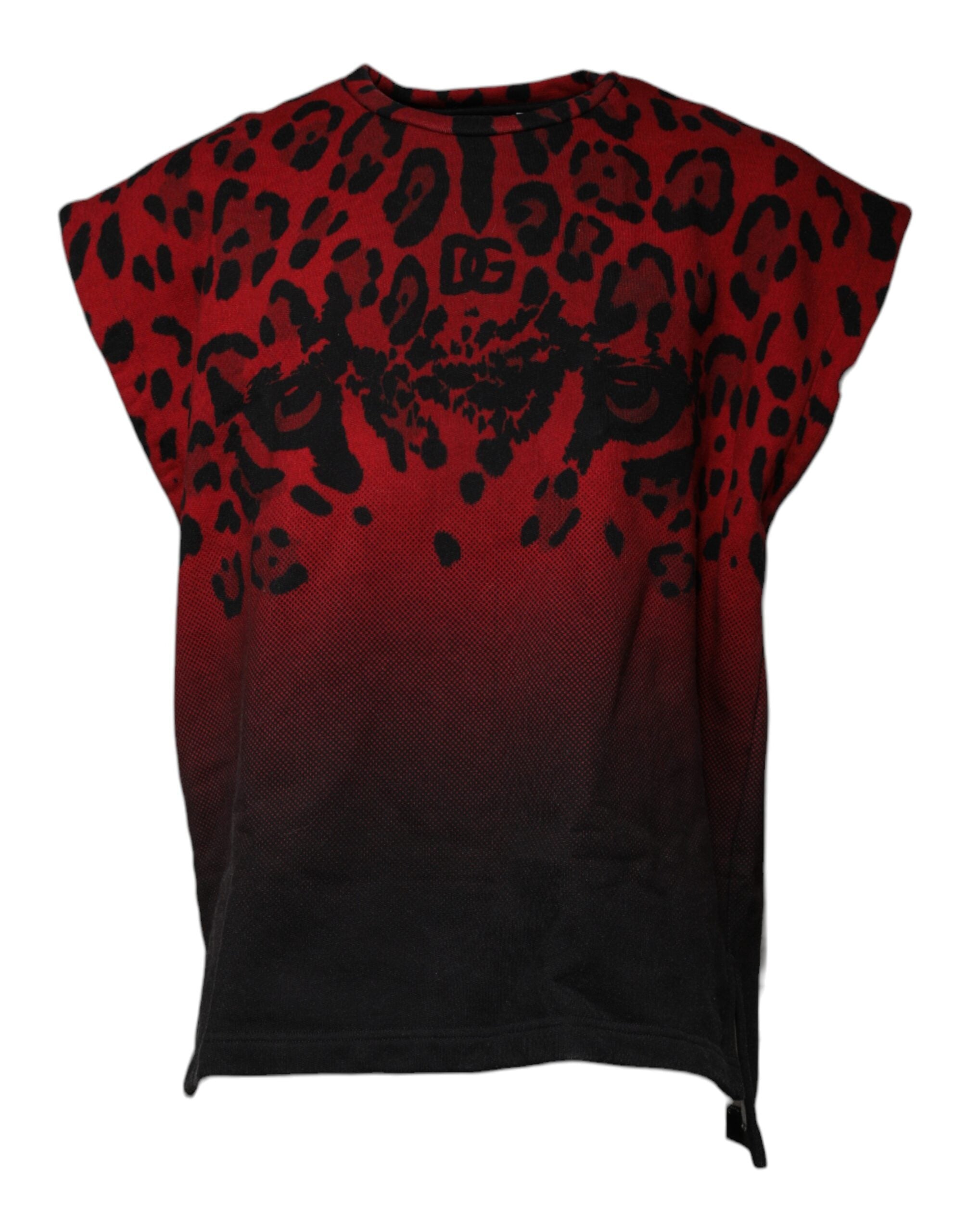 Dolce & Gabbana Red Leopard Print Cotton Sleeveless T-shirt