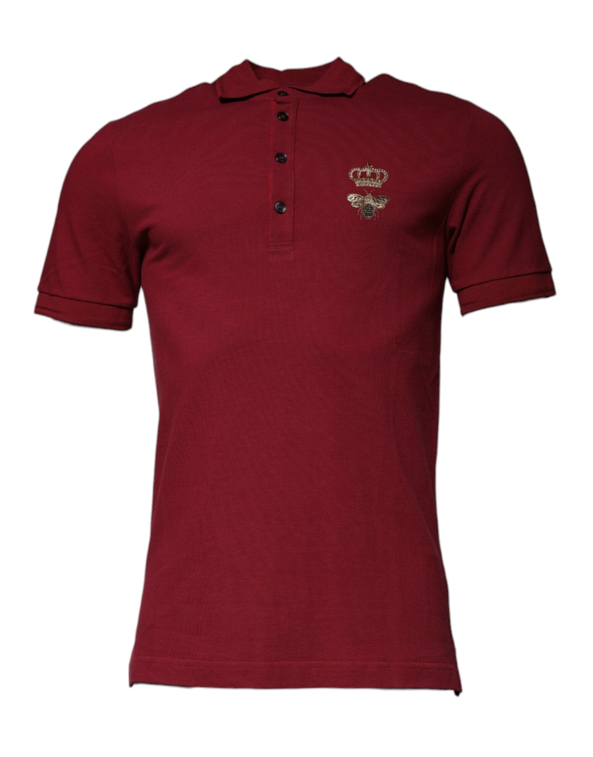 Dolce & Gabbana Red Crown Bee Cotton Collared Polo T-shirt