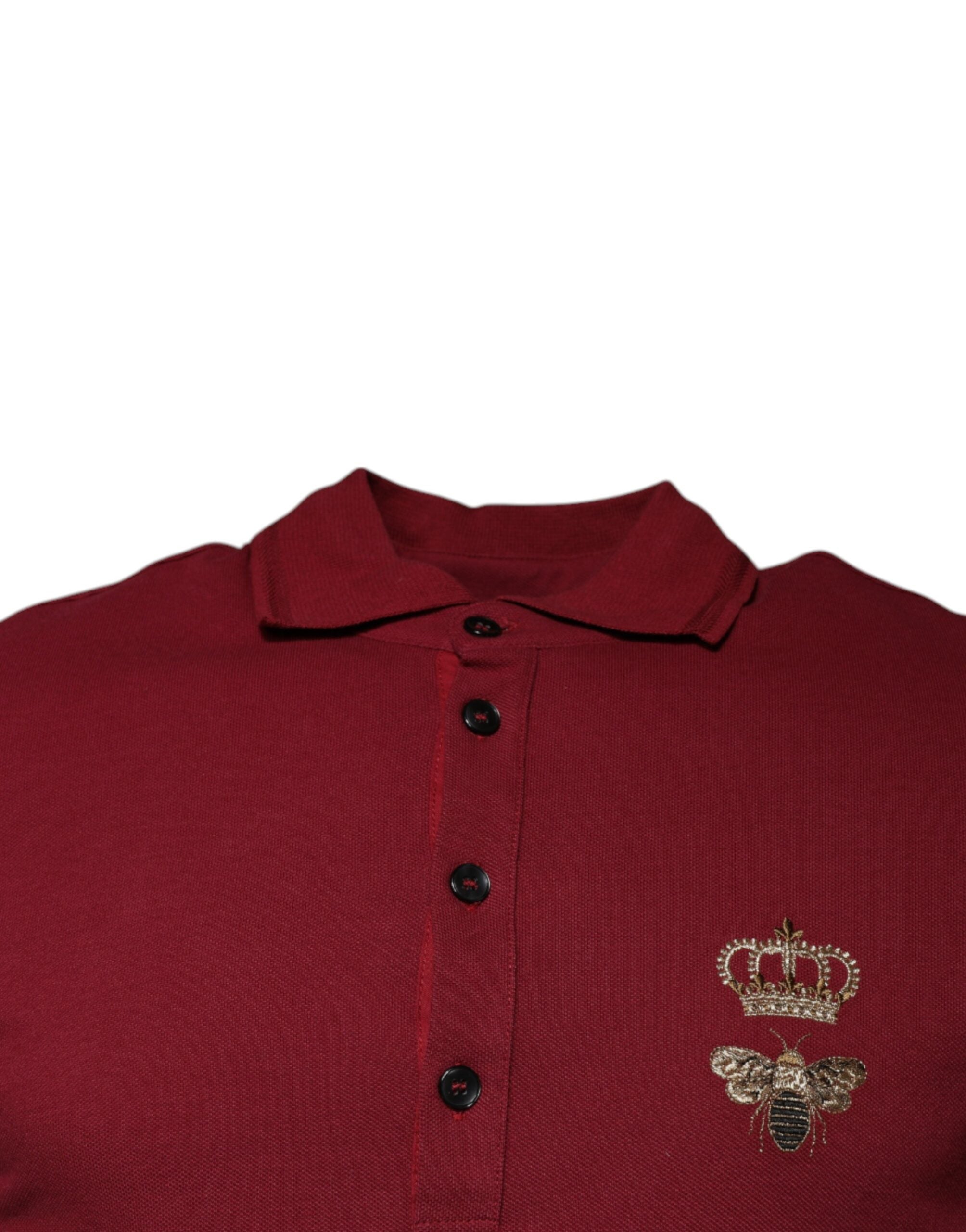 Dolce & Gabbana Red Crown Bee Cotton Collared Polo T-shirt