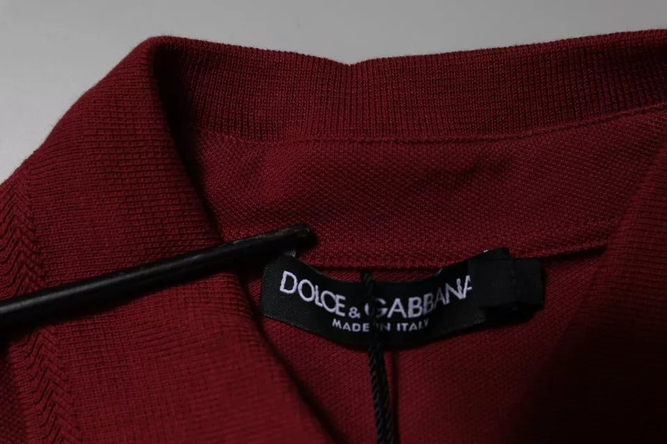 Dolce & Gabbana Red Crown Bee Cotton Collared Polo T-shirt