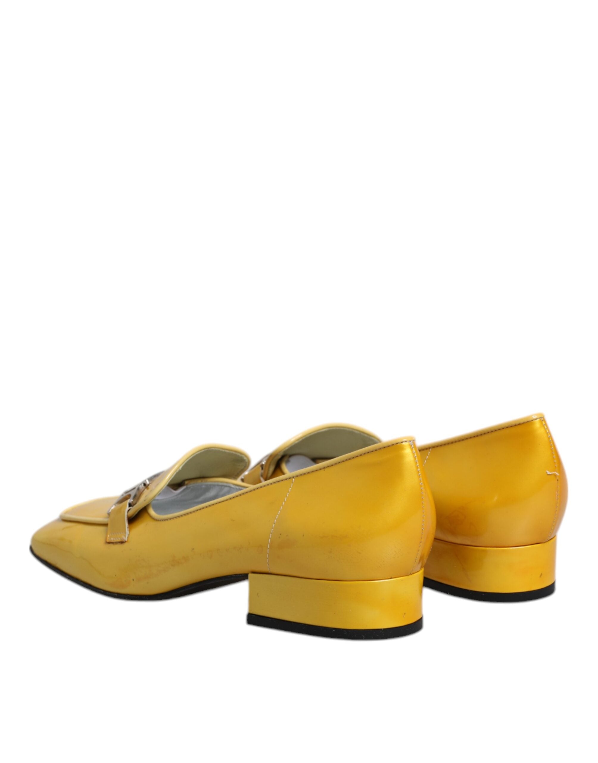 Dolce & Gabbana Yellow Leather Logo Plaque Slip On Mocassin Shoes