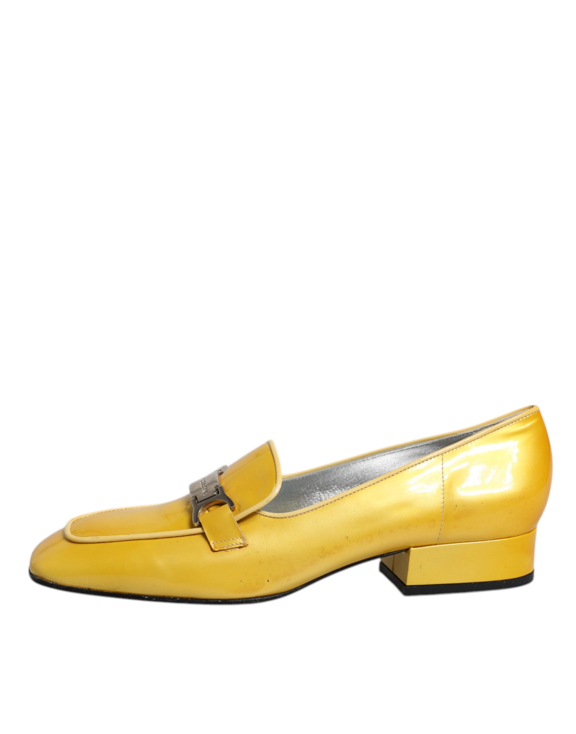 Dolce & Gabbana Yellow Leather Logo Plaque Slip On Mocassin Shoes