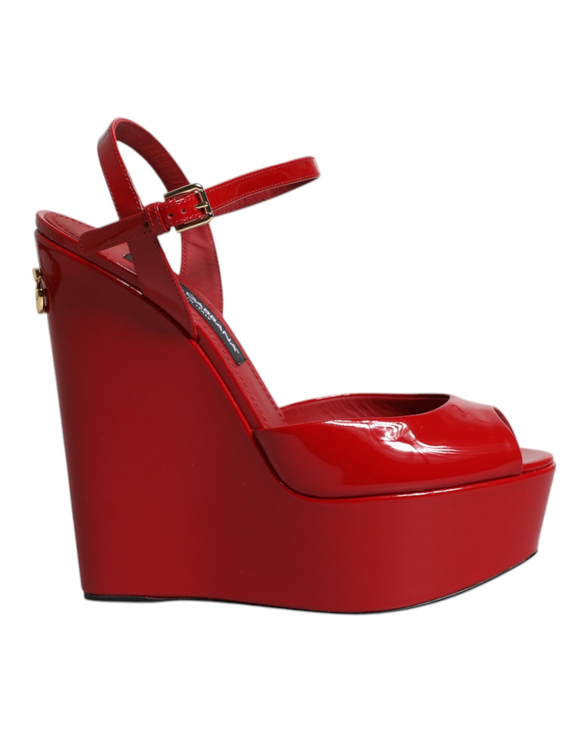 Dolce & Gabbana Red Patent Leather Wedges Heels Sandals Shoes