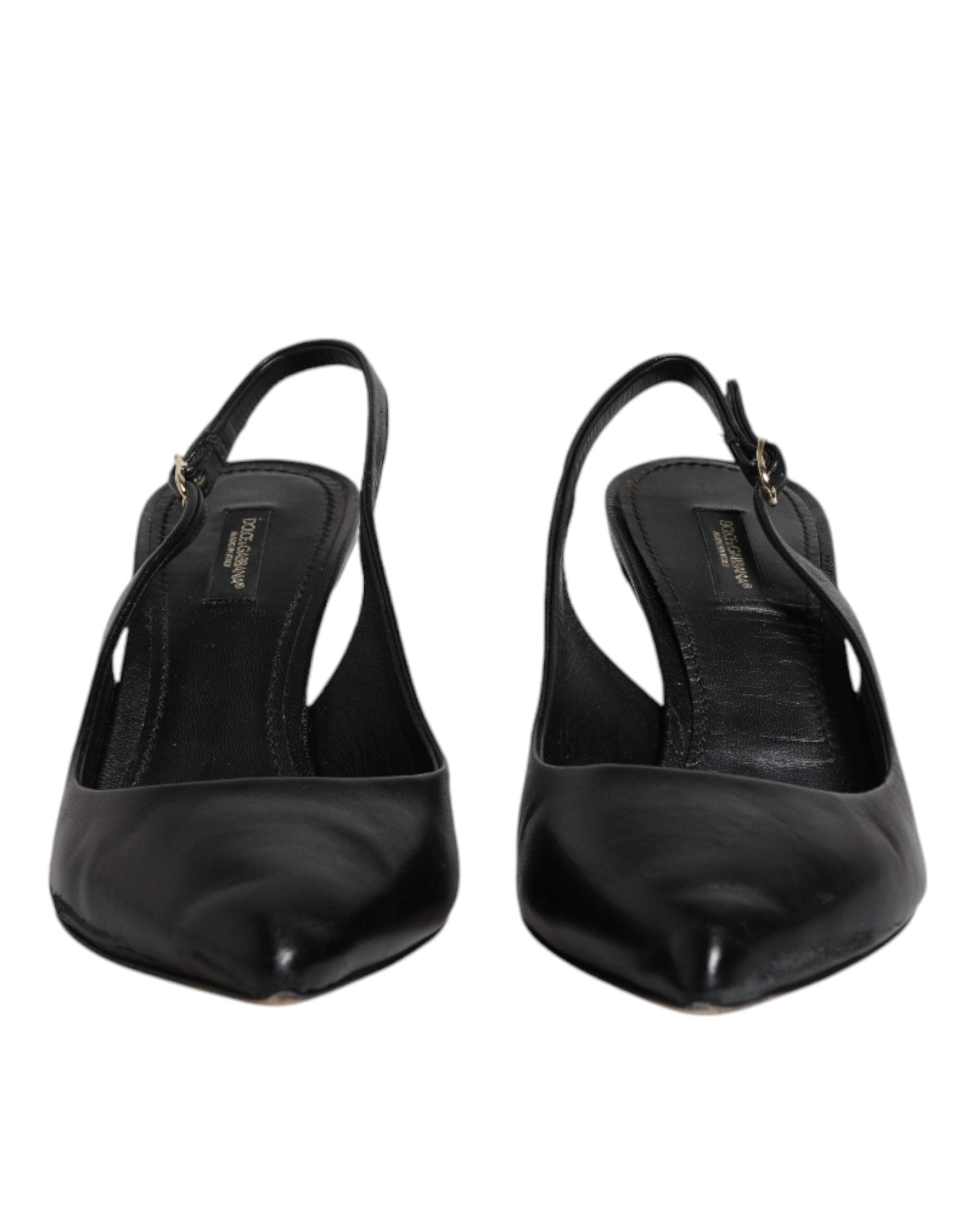 Dolce & Gabbana Black Leather High Heels Slingbacks Shoes