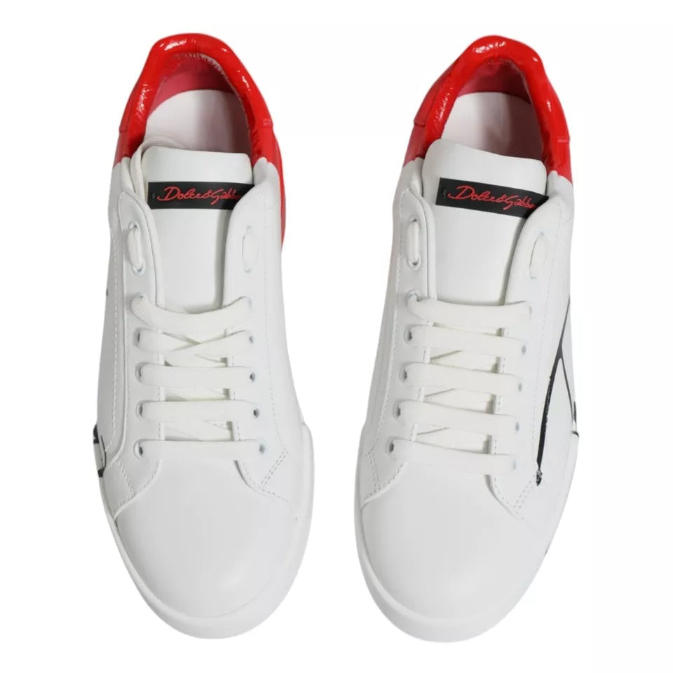 Dolce & Gabbana White Red Portofino Low Top Sneakers Shoes