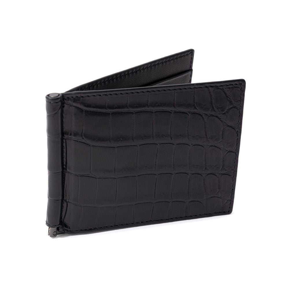 Bottega Veneta Black Leather Di Crocodile Wallet