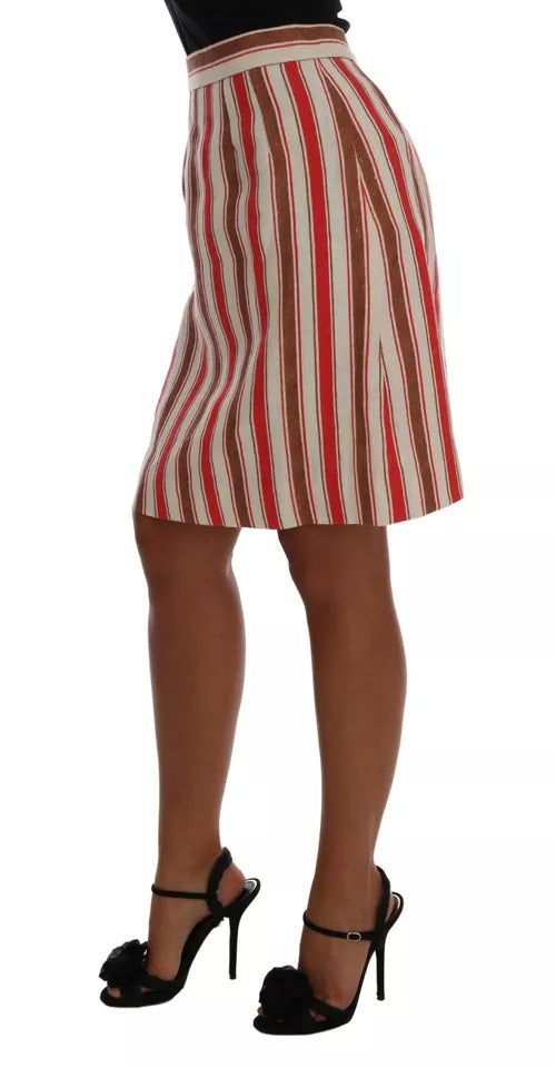 Dolce & Gabbana Multicolor Portofino Stripes Cotton Midi Skirt