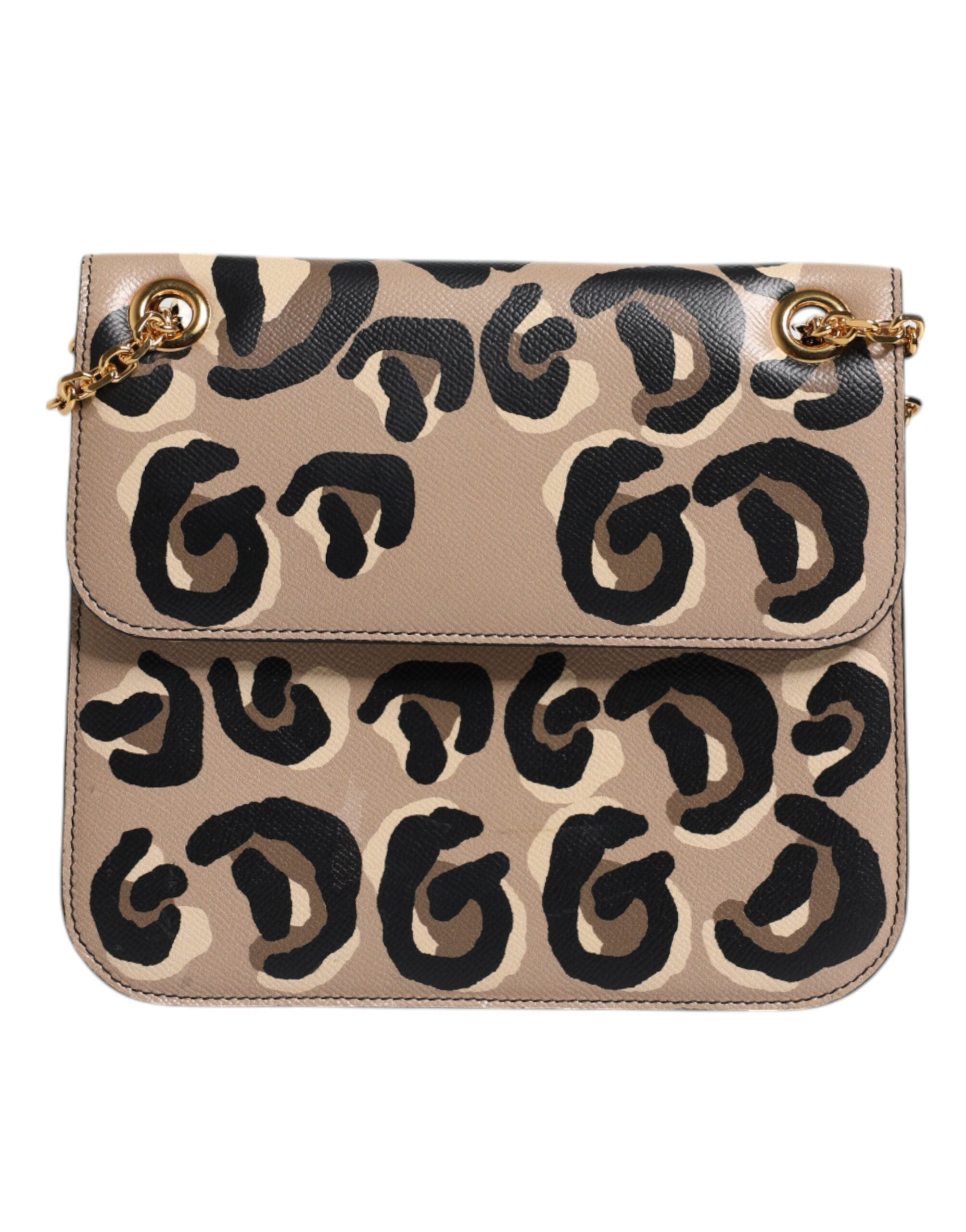 Dolce & Gabbana Beige DG Leopard Pattern Leather Crossbody Bag